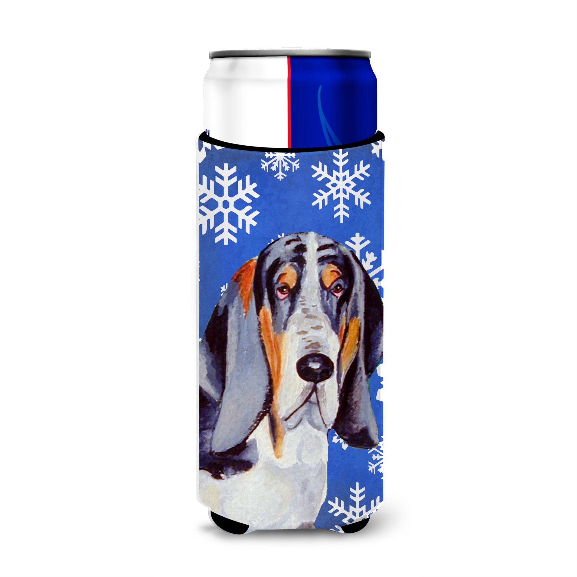 Basset Hound Winter Snowflakes Holiday Ultra Hugger For Slim Cans