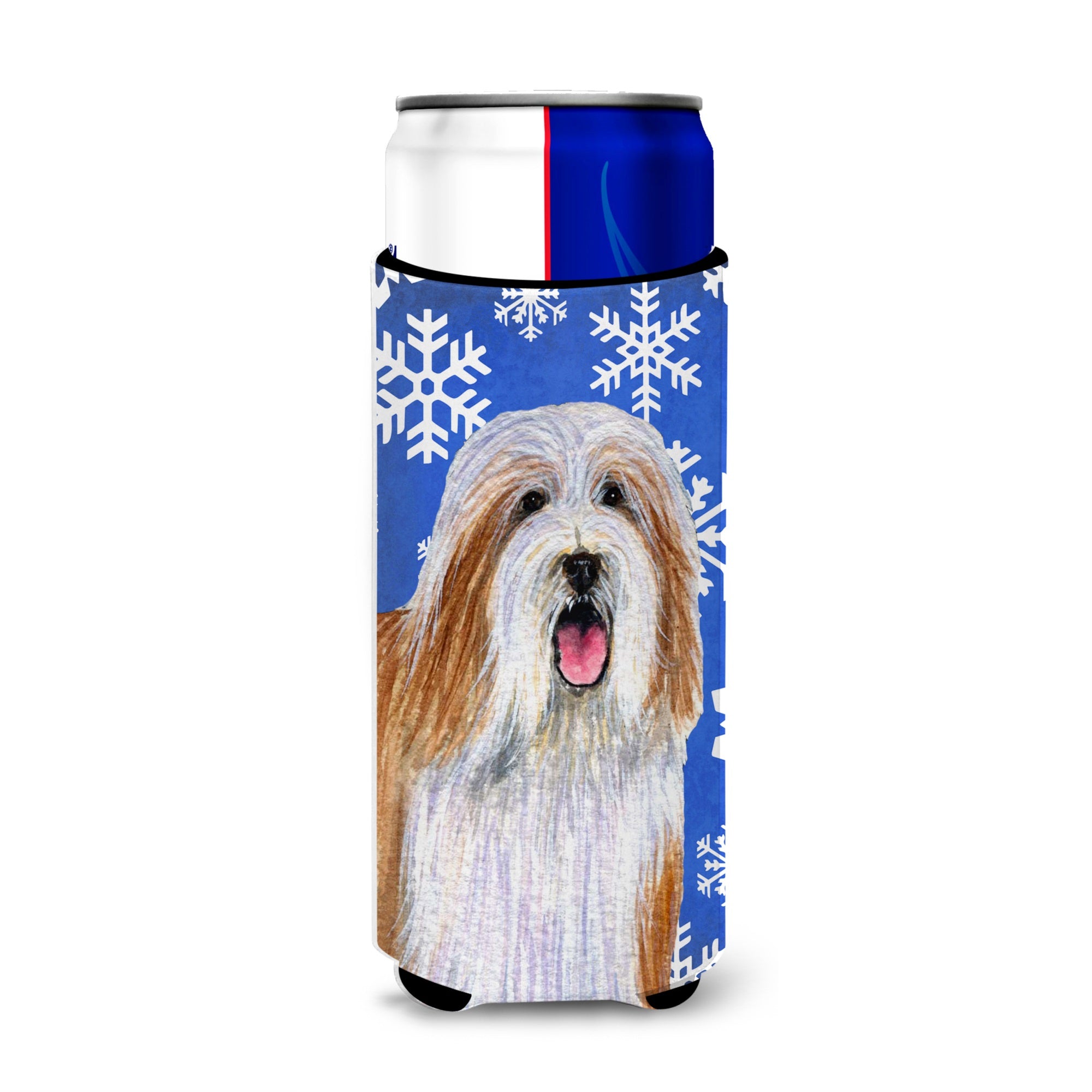Bearded Collie Winter Snowflakes Holiday Ultra Hugger For Slim Cans