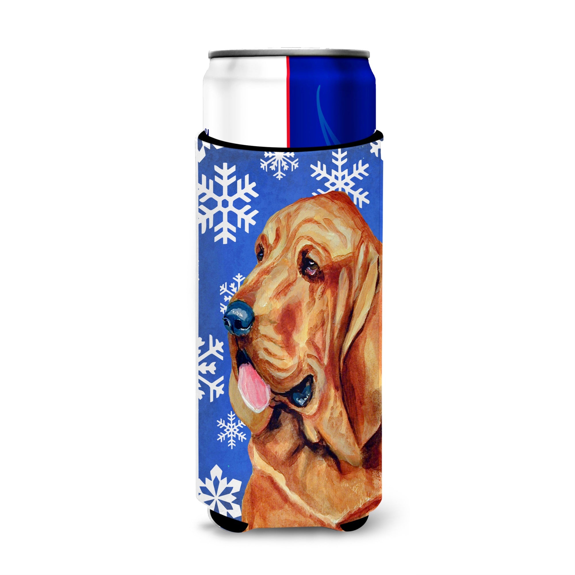 Bloodhound Winter Snowflakes Holiday Ultra Hugger For Slim Cans