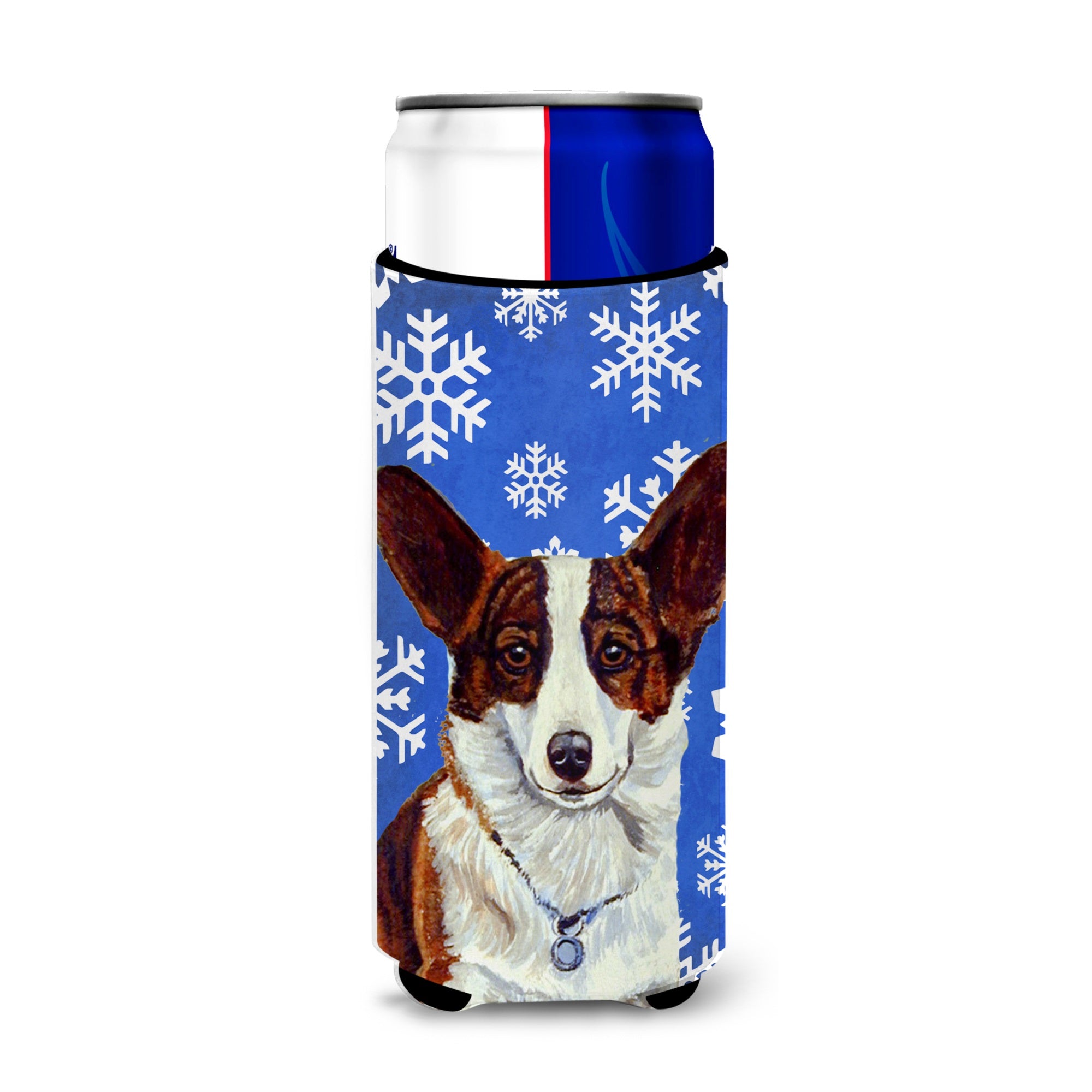 Corgi Winter Snowflakes Holiday Ultra Hugger For Slim Cans