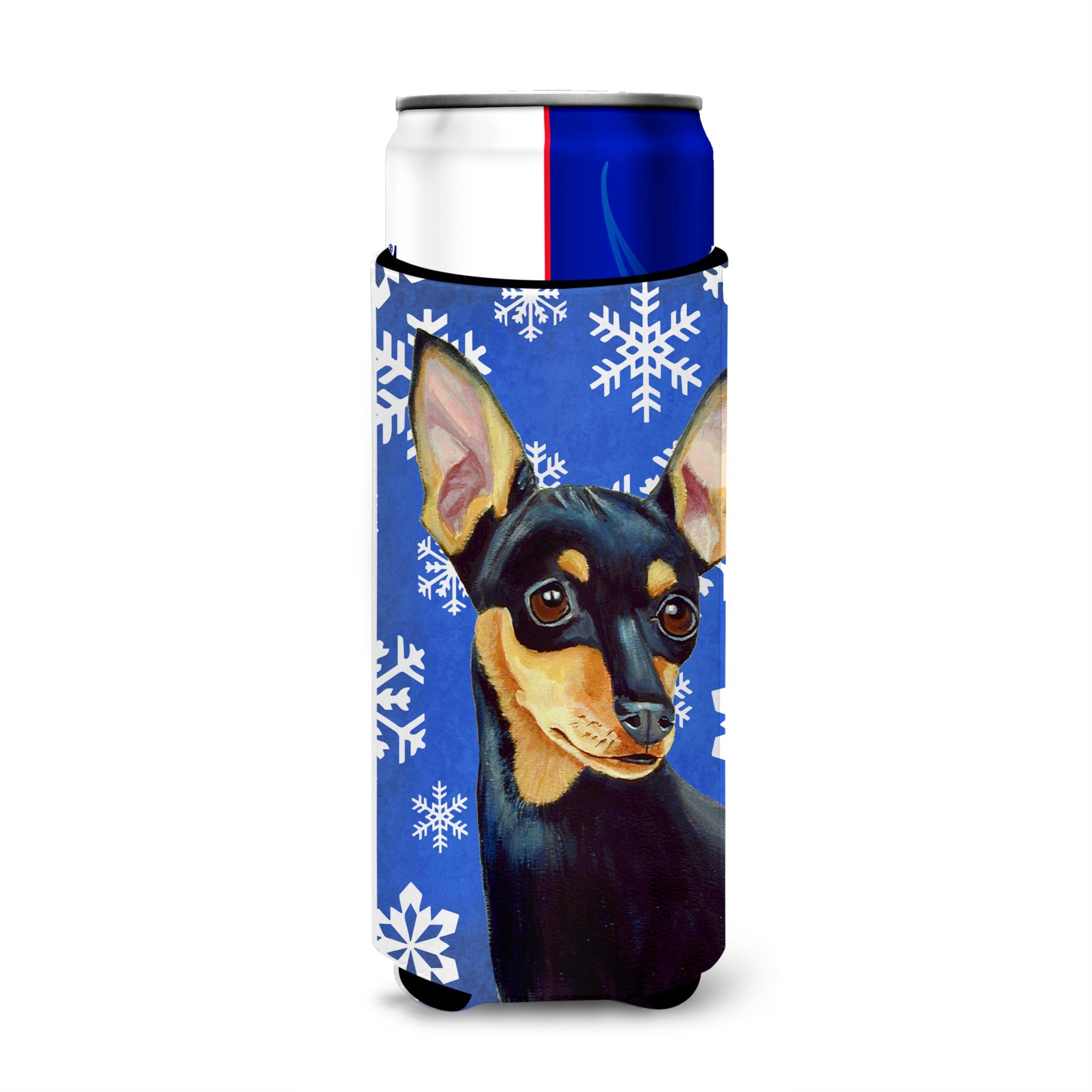 Min Pin Winter Snowflakes Holiday Ultra Hugger For Slim Cans