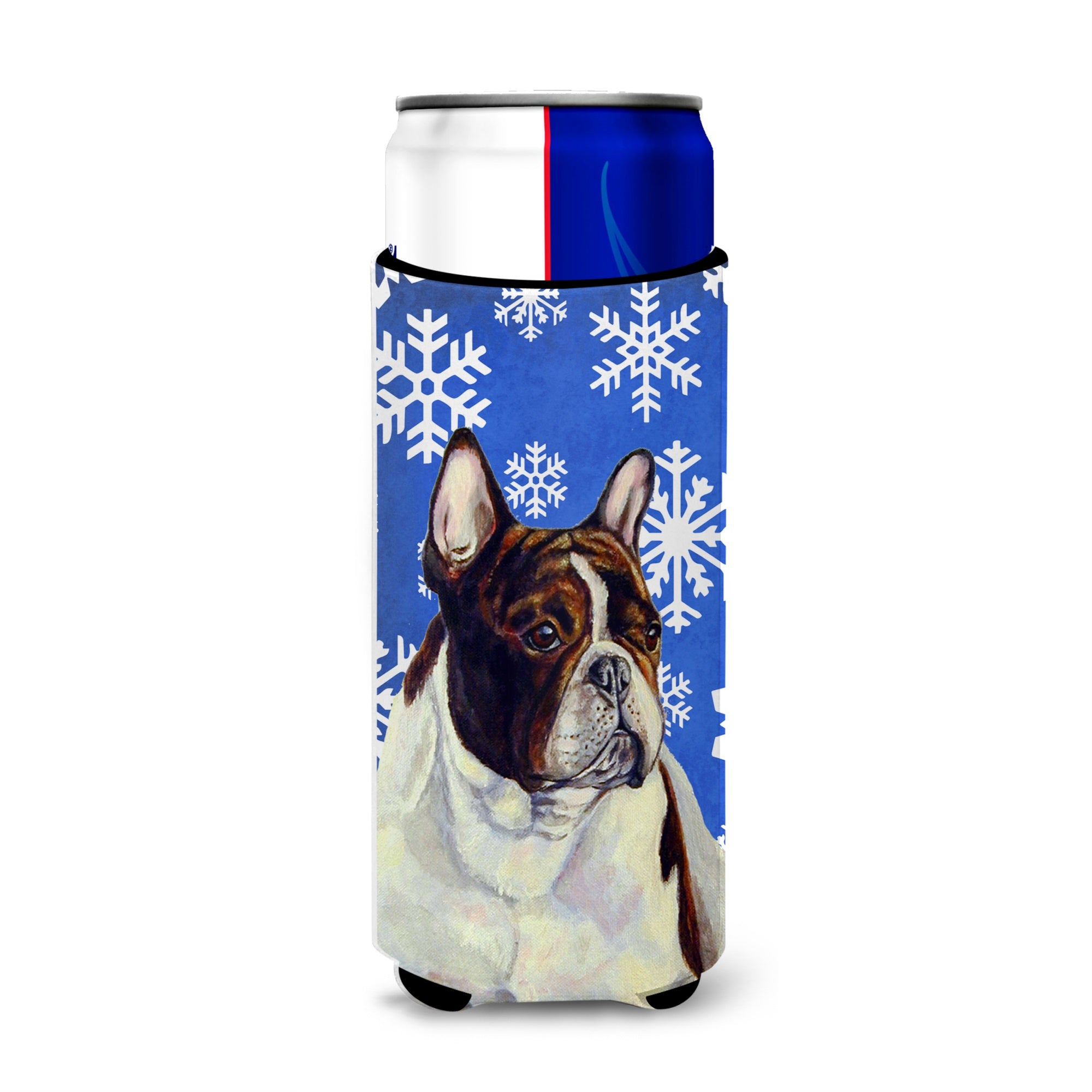 French Bulldog Winter Snowflakes Holiday Ultra Hugger For Slim Cans