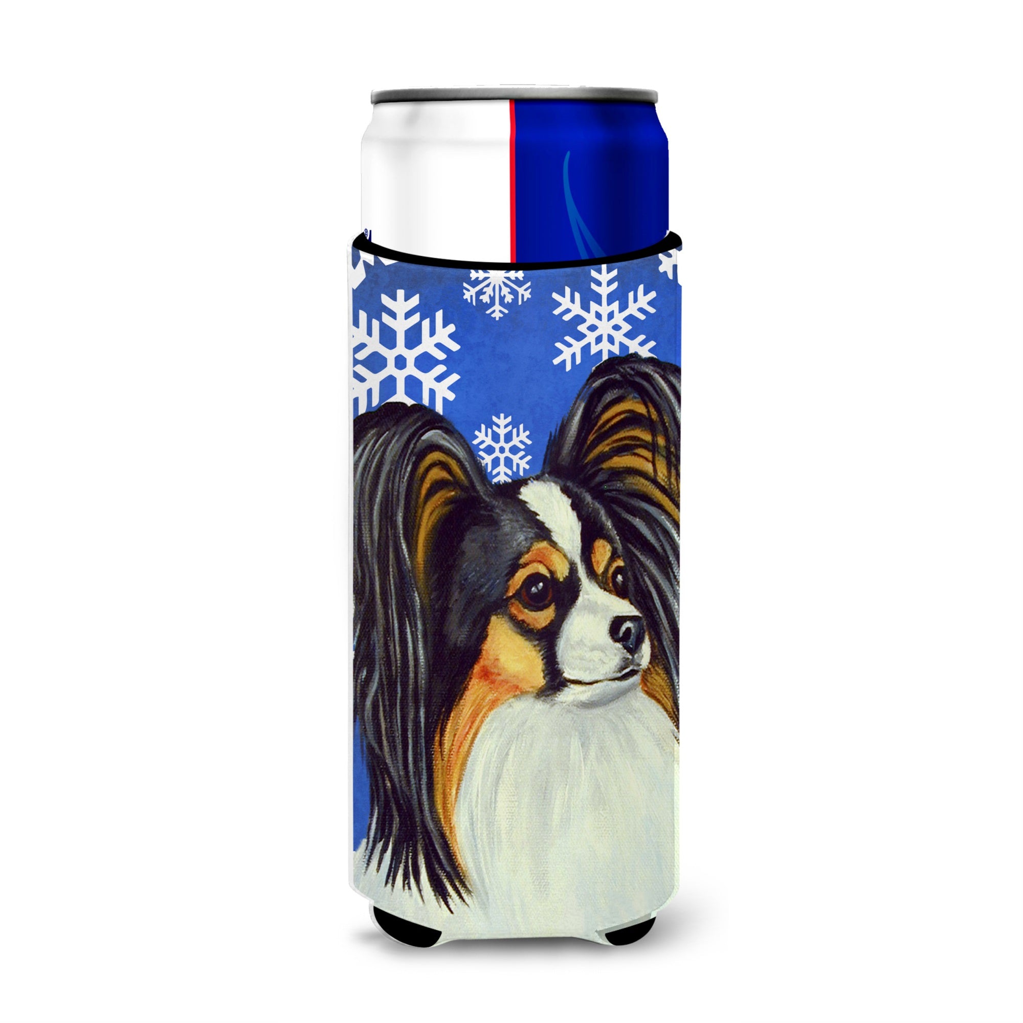 Papillon Winter Snowflakes Holiday Ultra Hugger For Slim Cans