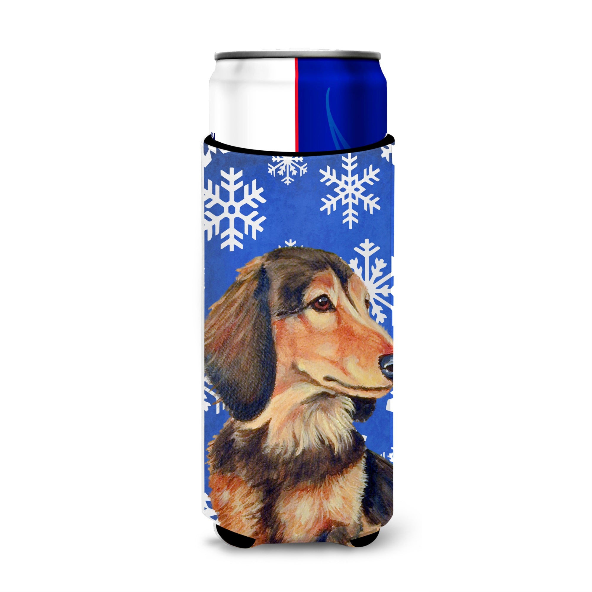 Dachshund Winter Snowflakes Holiday Ultra Hugger For Slim Cans