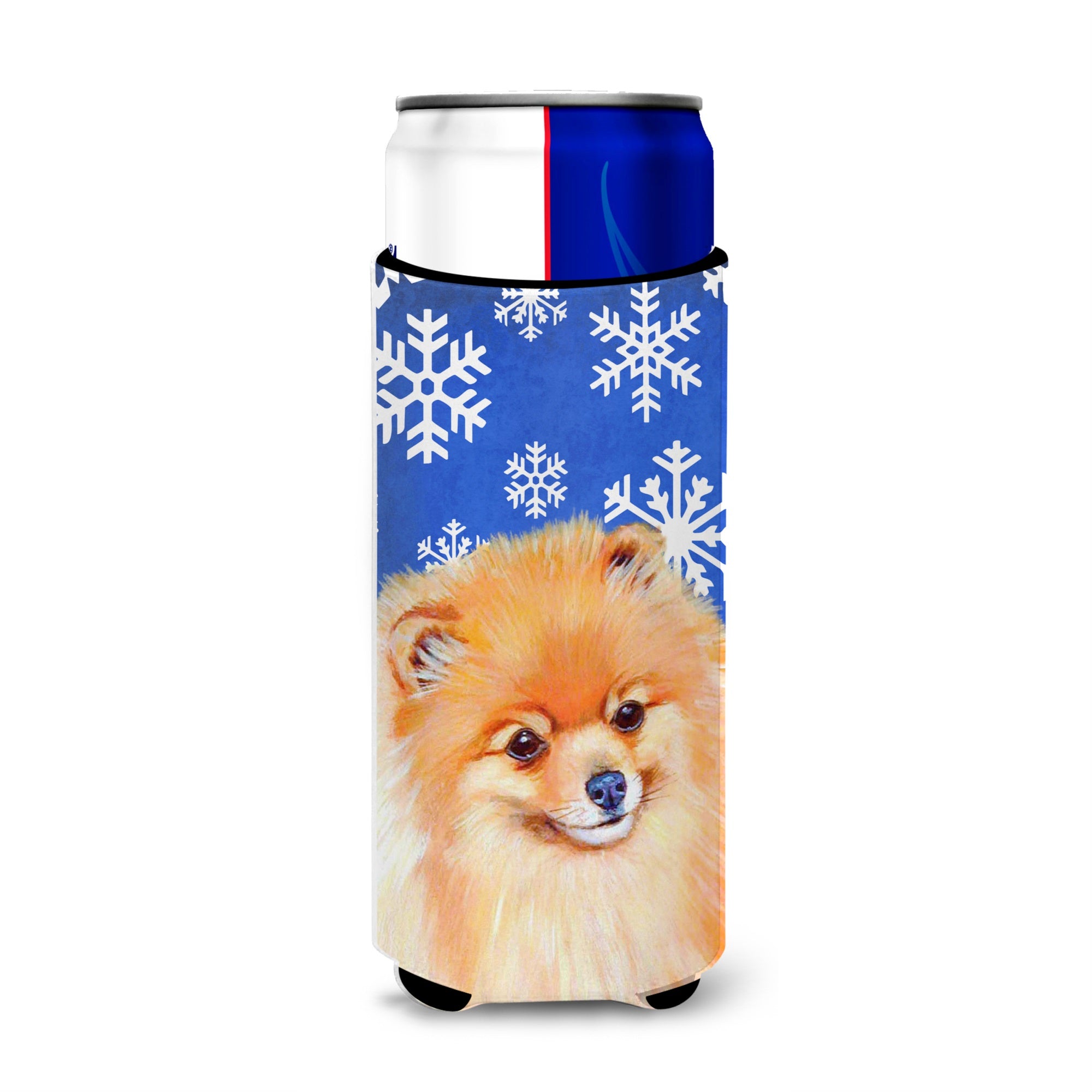 Pomeranian Winter Snowflakes Holiday Ultra Hugger For Slim Cans