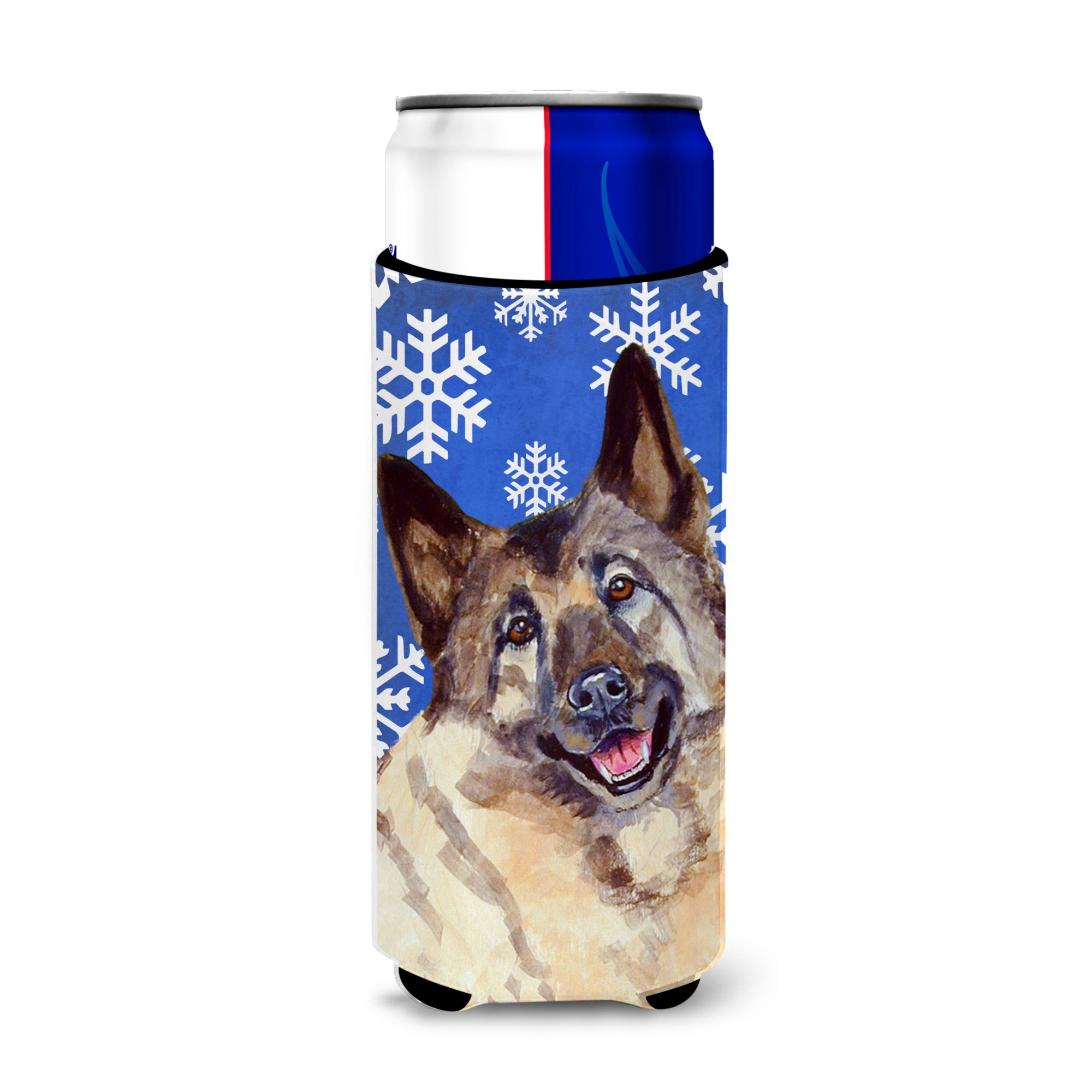 Norwegian Elkhound Winter Snowflakes Holiday Ultra Hugger For Slim Cans