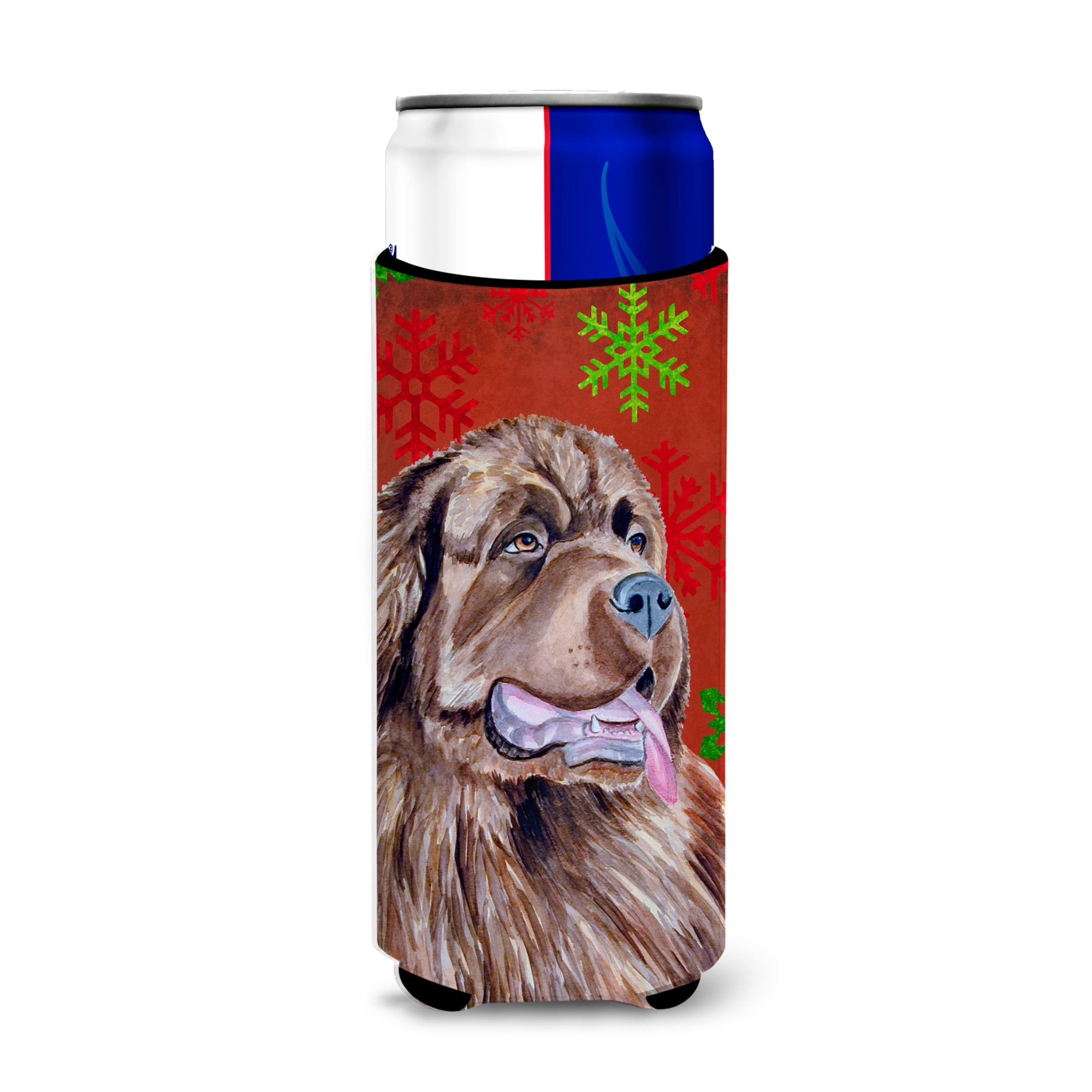 Newfoundland Red And Green Snowflakes Holiday Christmas Ultra Hugger For Slim Cans