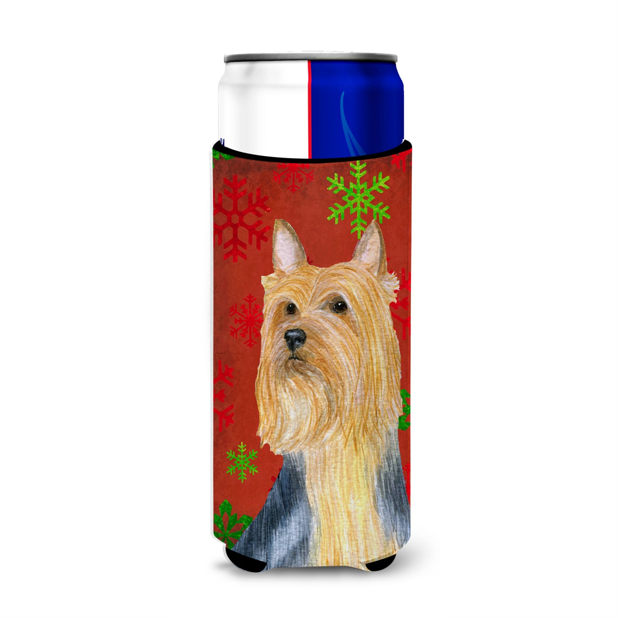 Silky Terrier Red Green Snowflake Holiday Christmas Ultra Hugger For Slim Cans