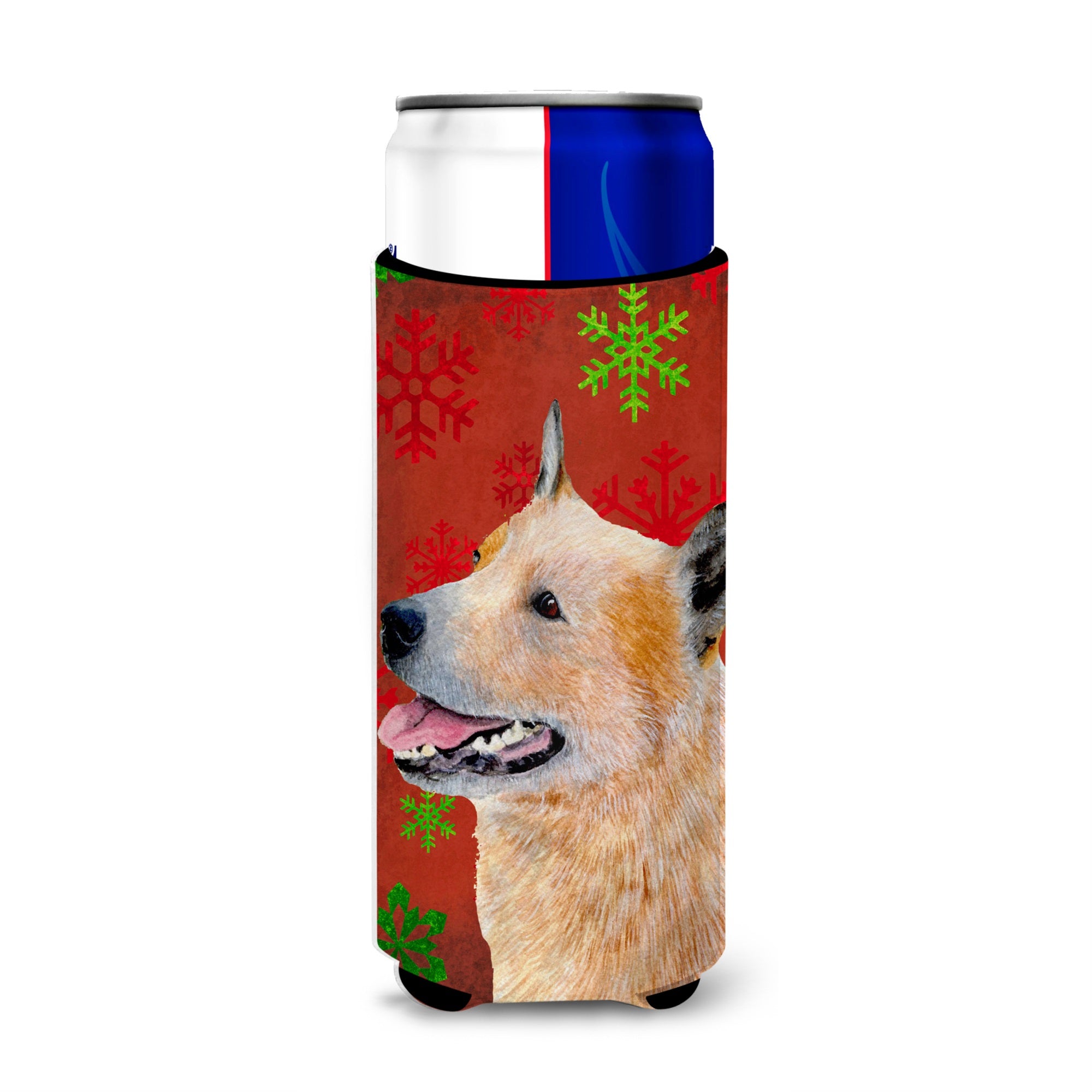 Australian Cattle Dog Red Green Snowflakes Christmas Ultra Hugger For Slim Cans