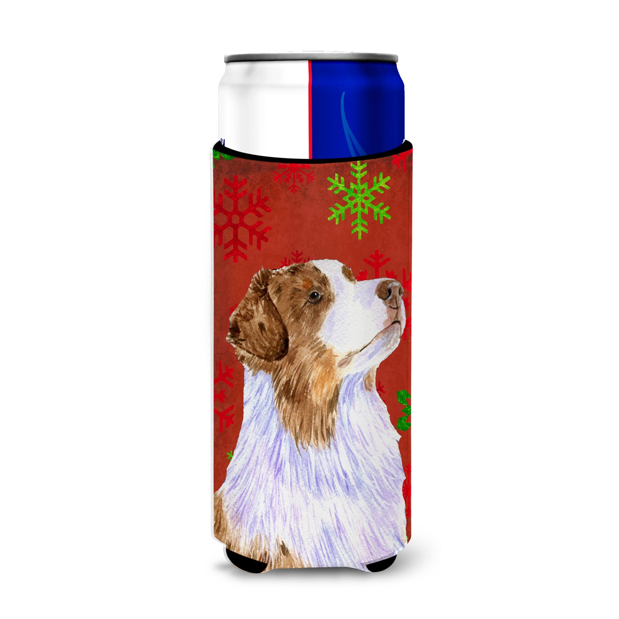 Australian Shepherd Red Green Snowflakes Christmas Ultra Hugger For Slim Cans