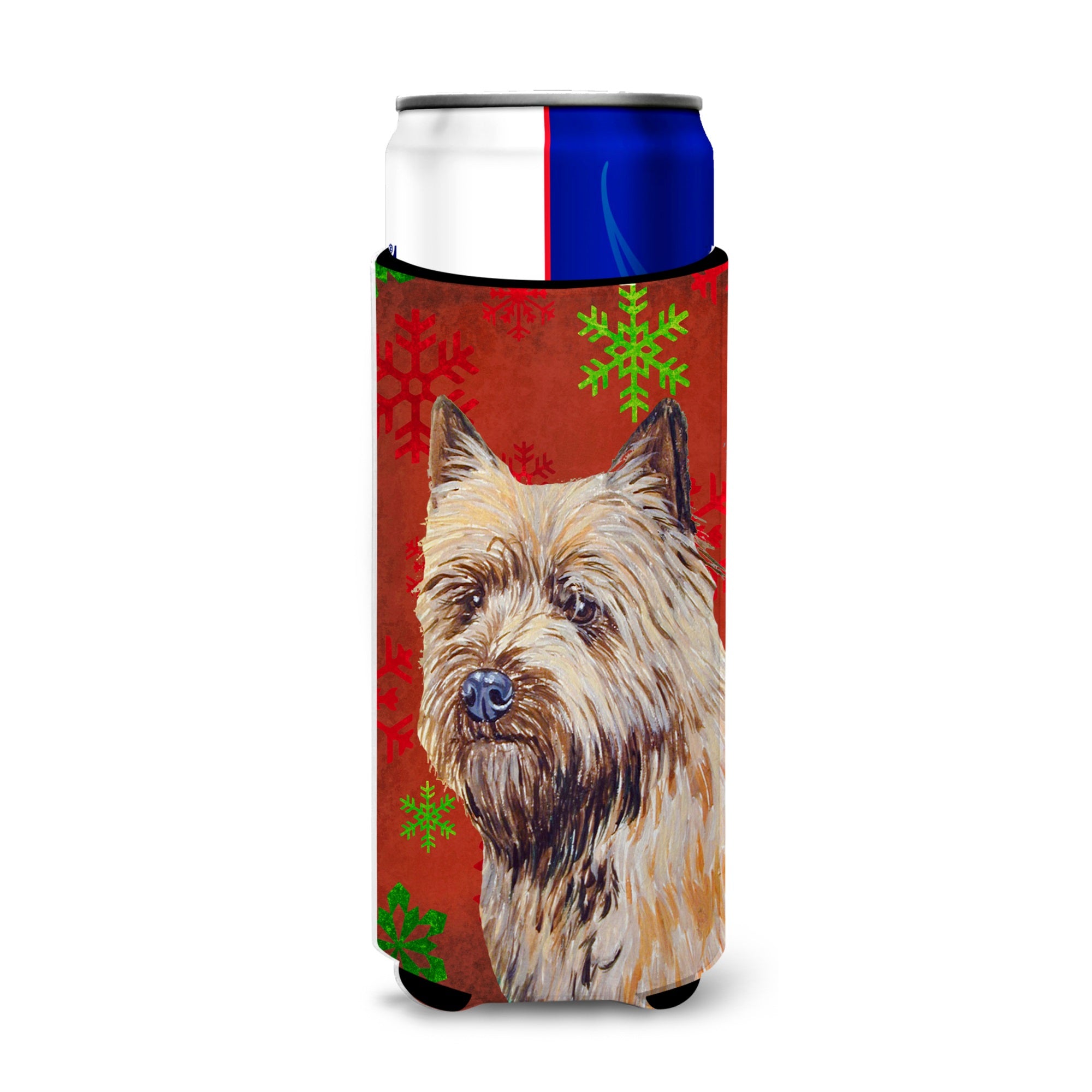 Cairn Terrier Red And Green Snowflakes Holiday Christmas Ultra Hugger For Slim Cans