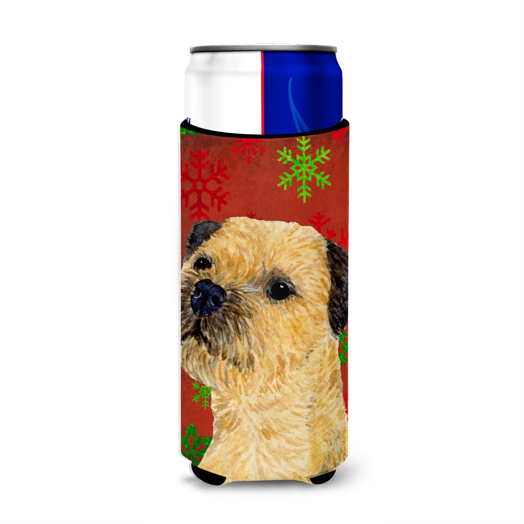 Border Terrier Red And Green Snowflakes Holiday Christmas Ultra Hugger For Slim Cans