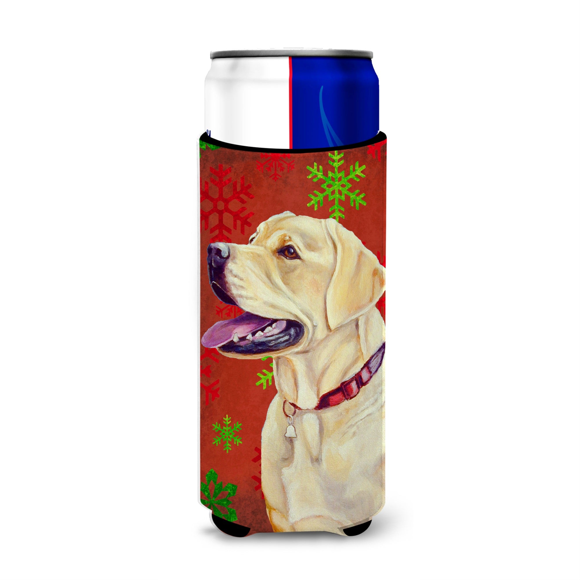 Labrador Red And Green Snowflakes Holiday Christmas Ultra Hugger For Slim Cans