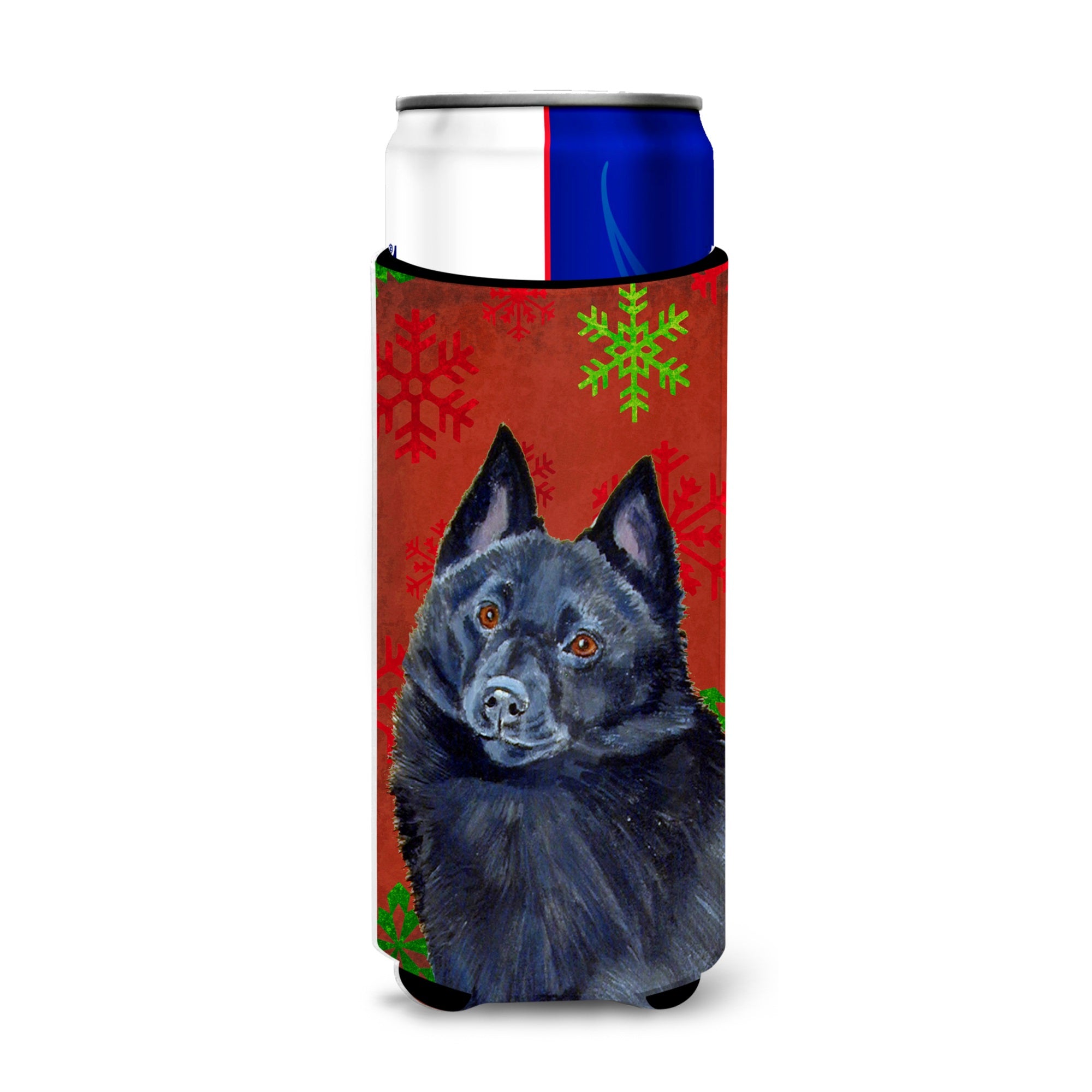 Schipperke Red And Green Snowflakes Holiday Christmas Ultra Hugger For Slim Cans