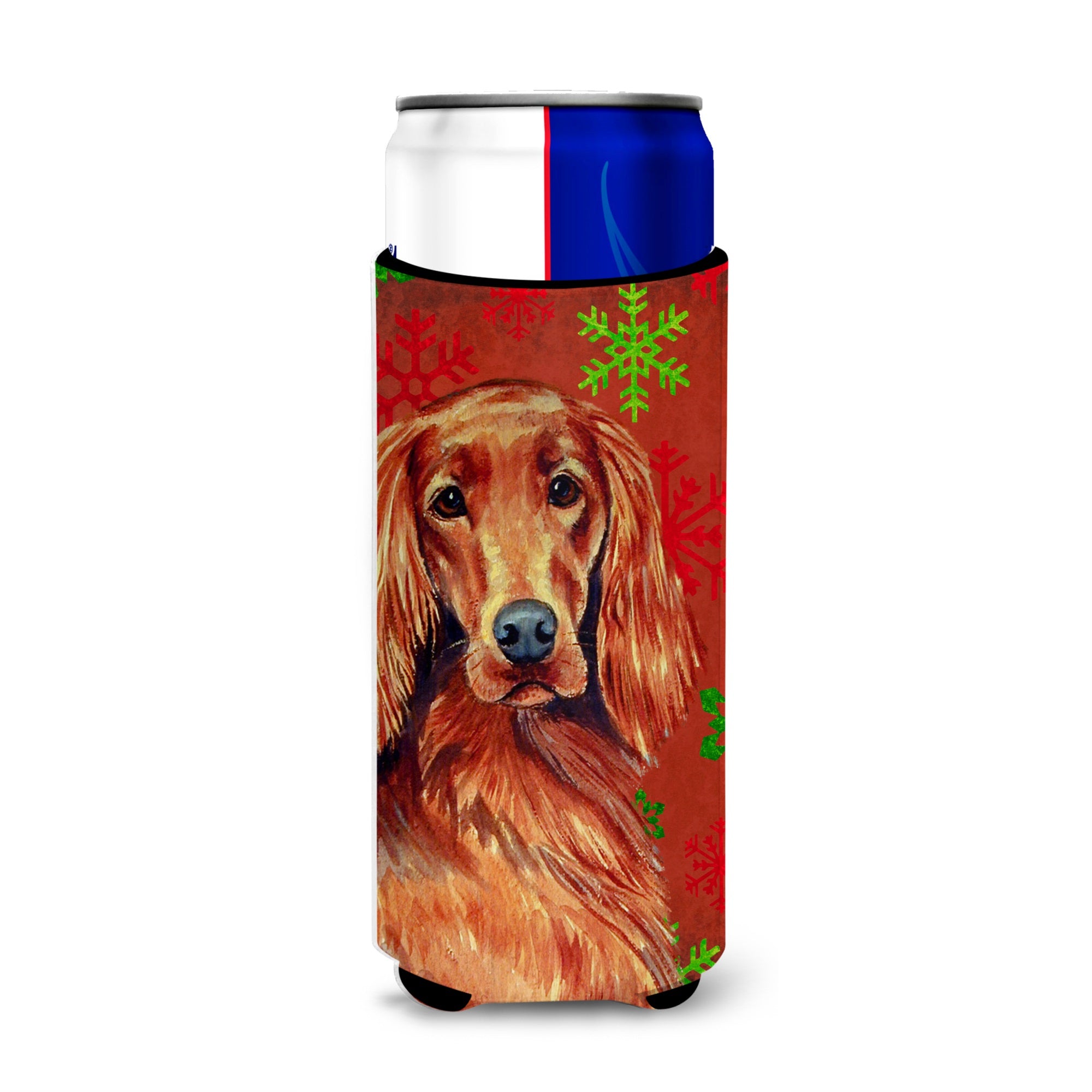 Irish Setter Red And Green Snowflakes Holiday Christmas Ultra Hugger For Slim Cans