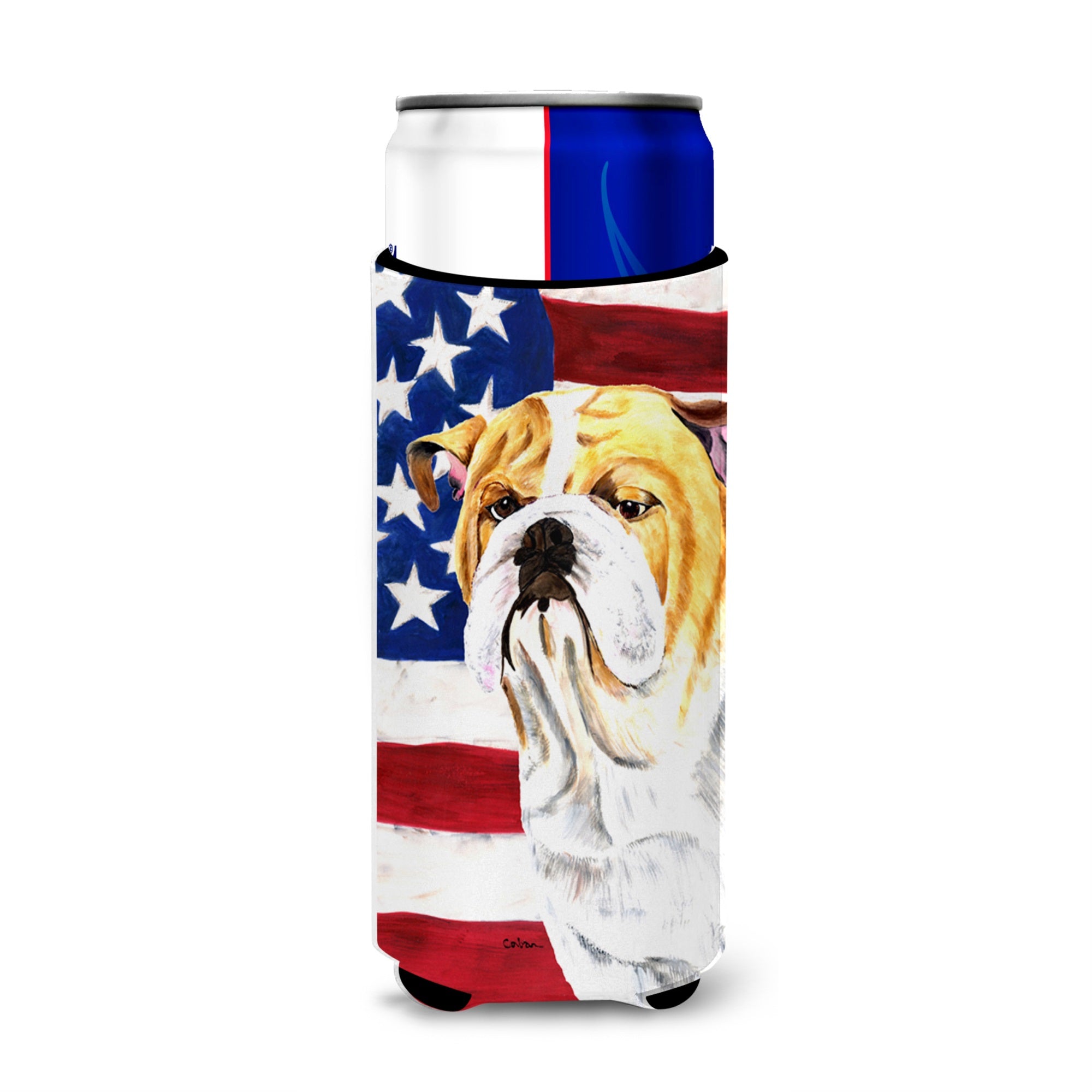 Usa American Flag With Bulldog English Ultra Hugger For Slim Cans