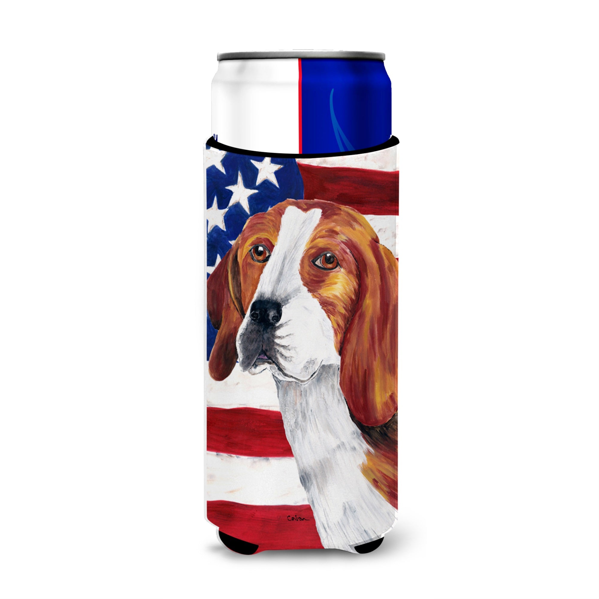 Usa American Flag With Beagle Ultra Hugger For Slim Cans