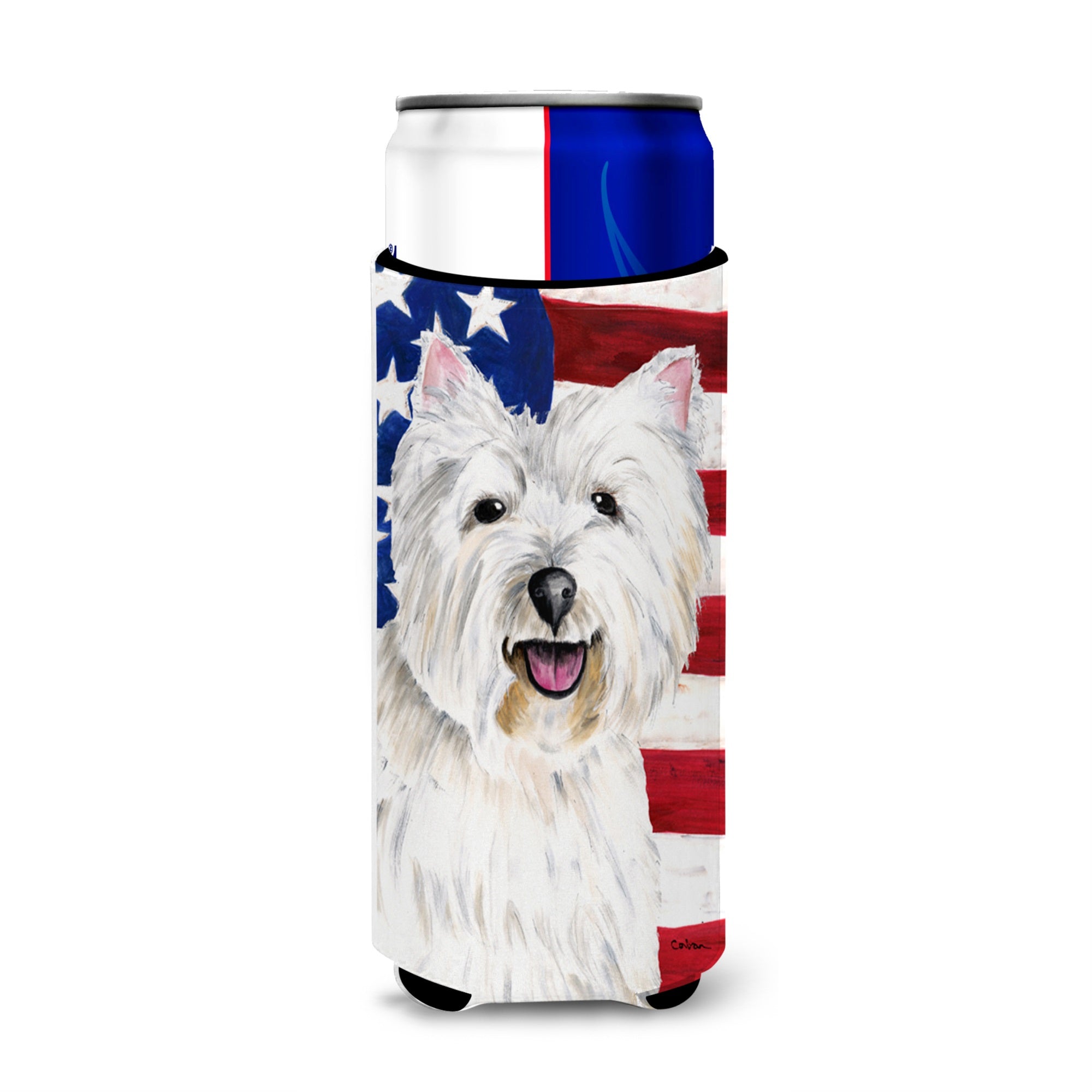 Usa American Flag With Westie Ultra Hugger For Slim Cans