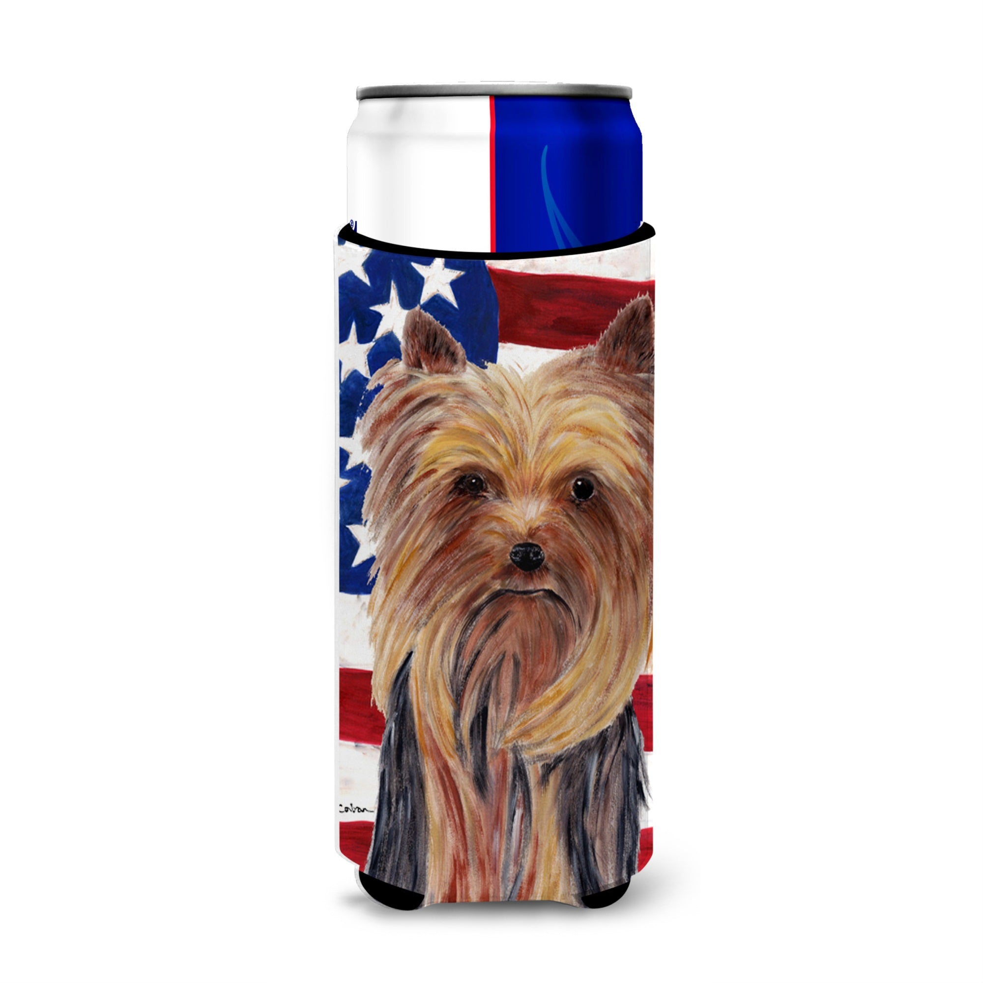 Usa American Flag With Yorkie Ultra Hugger For Slim Cans