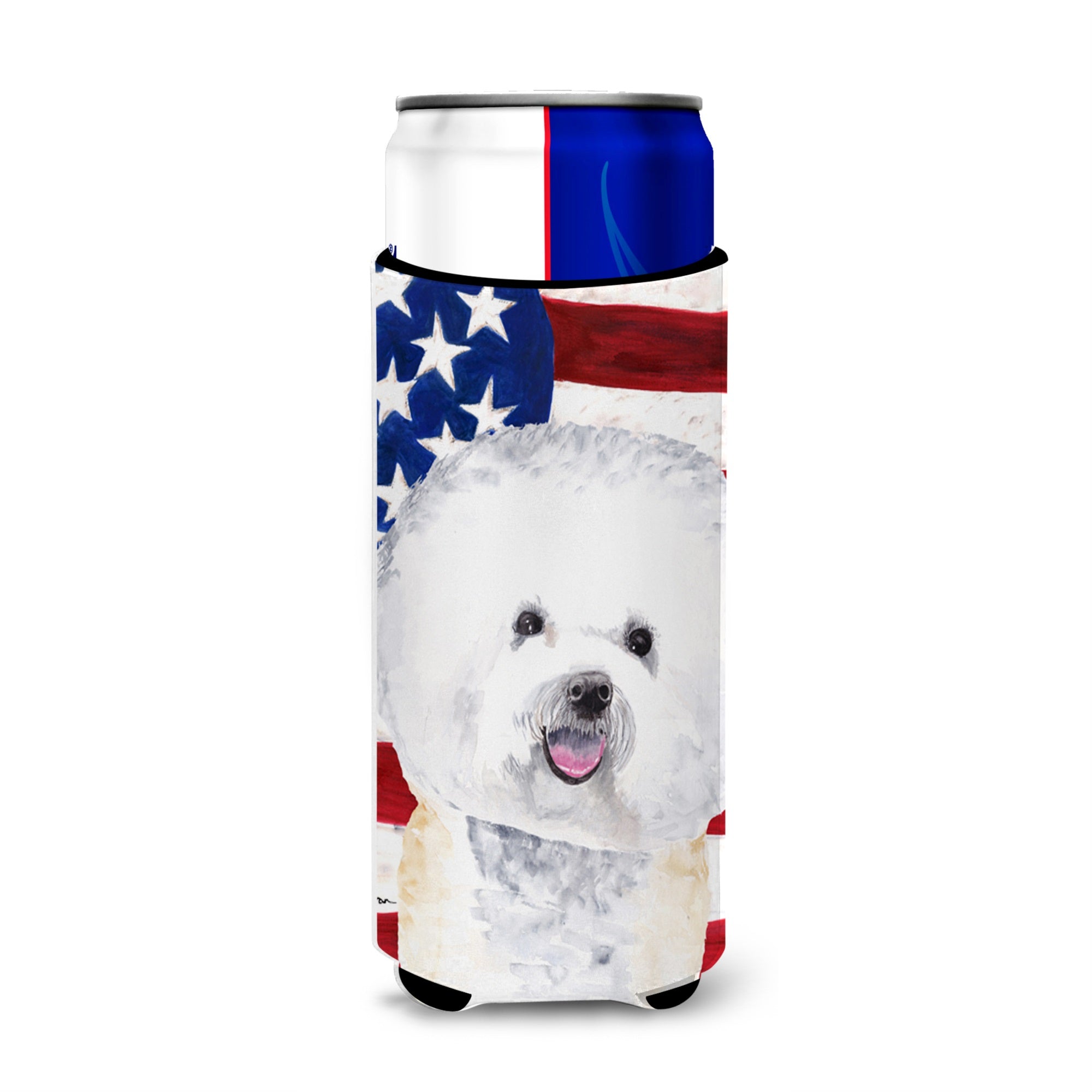 Usa American Flag With Bichon Frise Ultra Hugger For Slim Cans