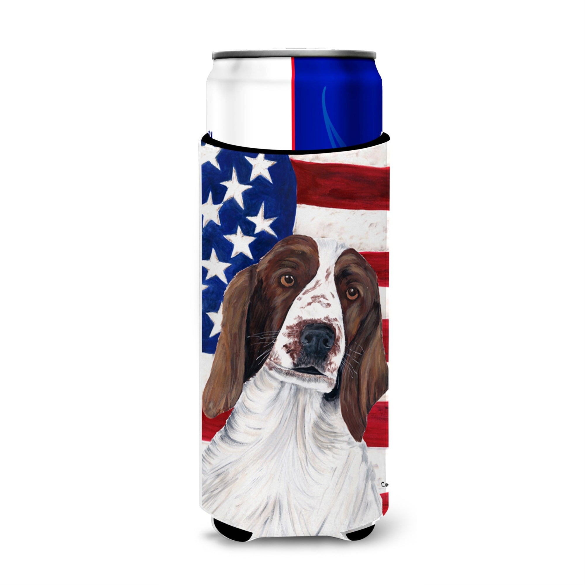 Usa American Flag With Welsh Springer Spaniel Ultra Hugger For Slim Cans