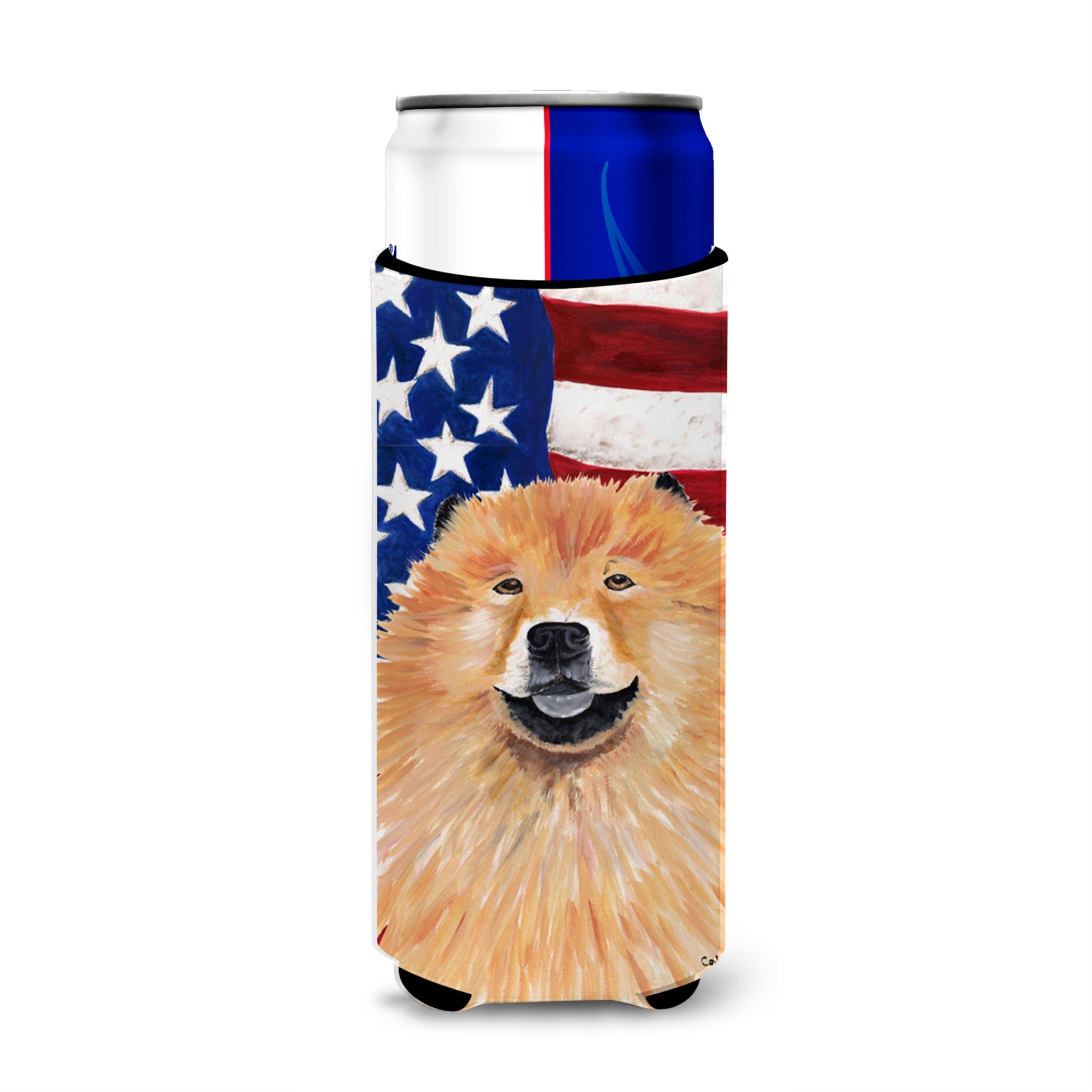 Usa American Flag With Chow Chow Ultra Hugger For Slim Cans