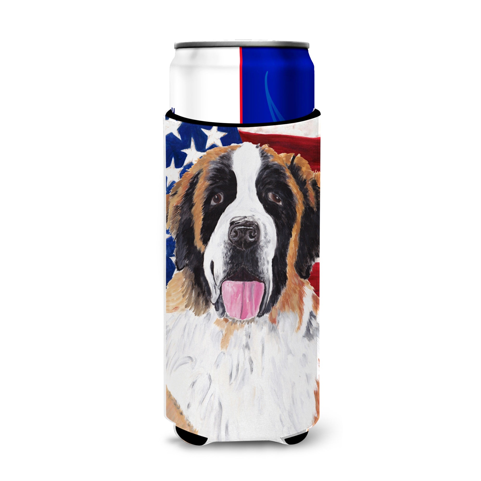 Usa American Flag With Saint Bernard Ultra Hugger For Slim Cans