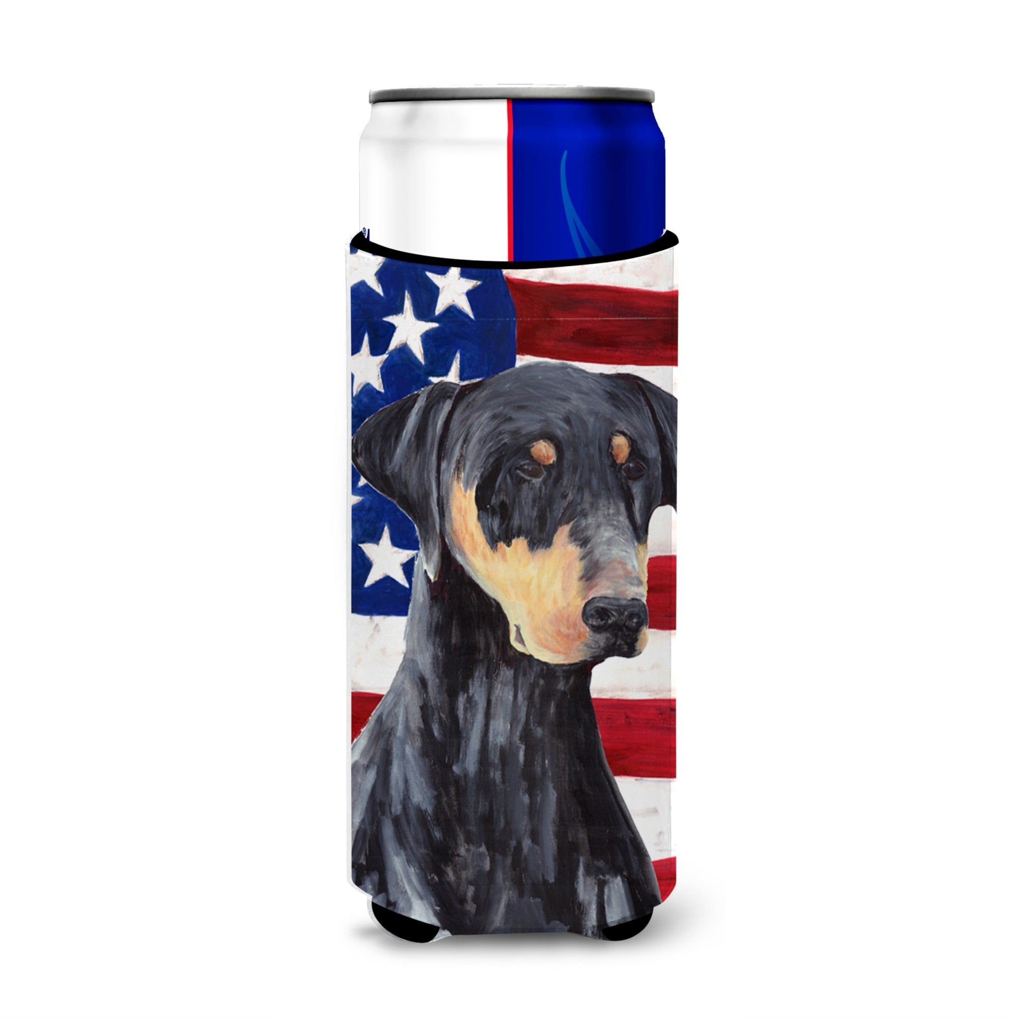 Usa American Flag With Doberman Ultra Hugger For Slim Cans