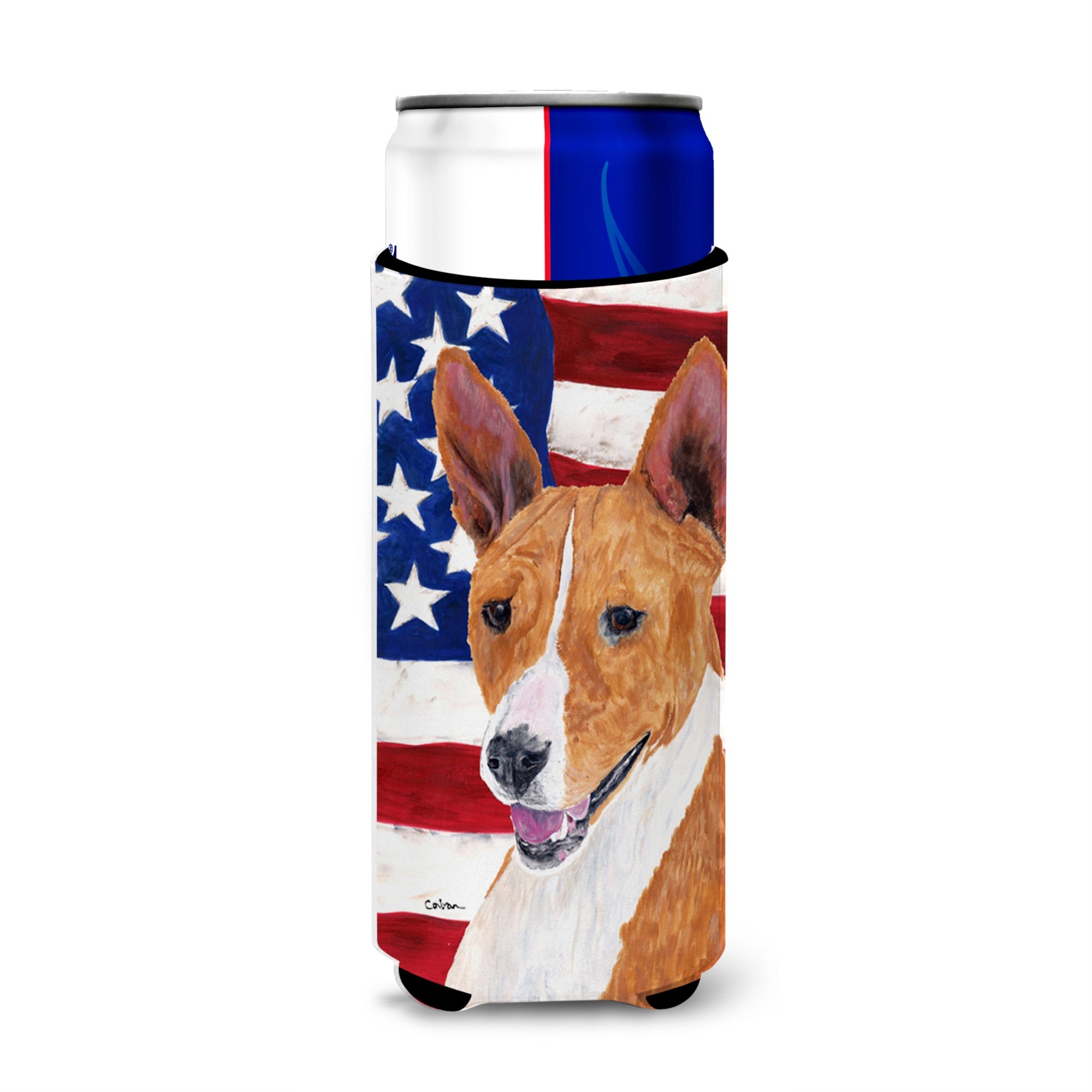 Usa American Flag With Basenji Ultra Hugger For Slim Cans