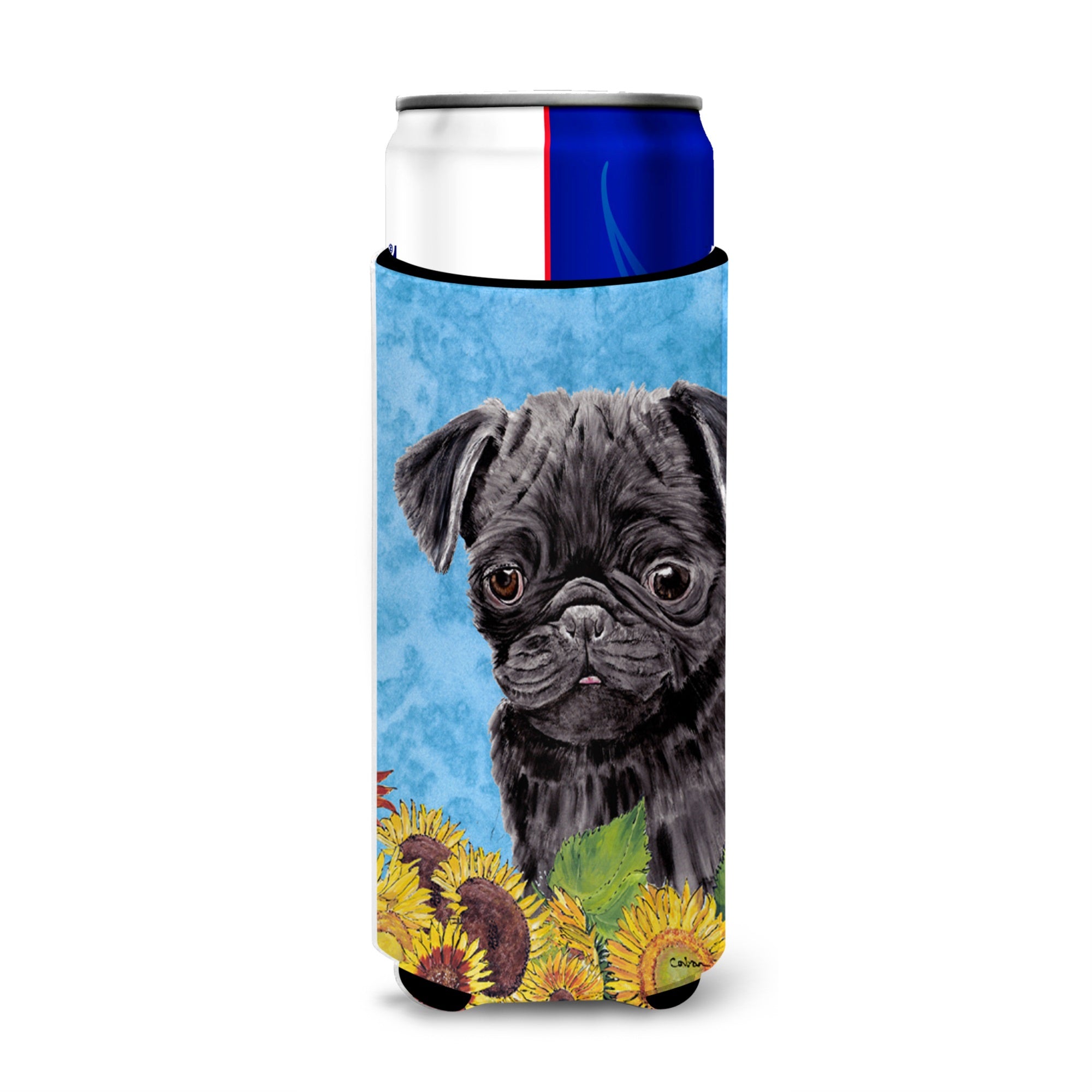 Pug In Summer Flowers Ultra Hugger For Slim Cans