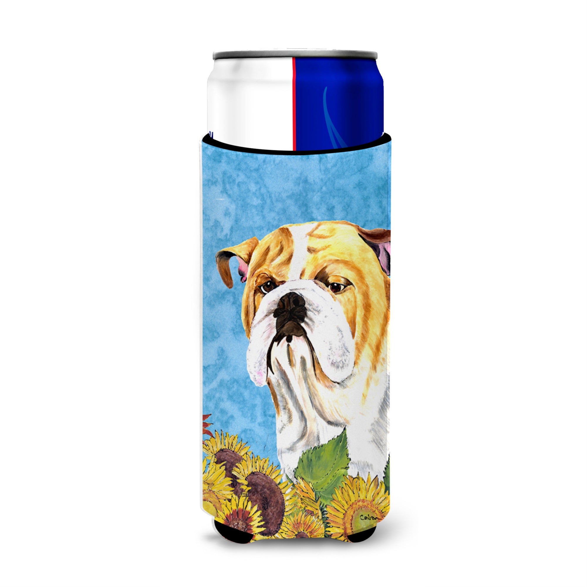 Bulldog English In Summer Flowers Ultra Hugger For Slim Cans