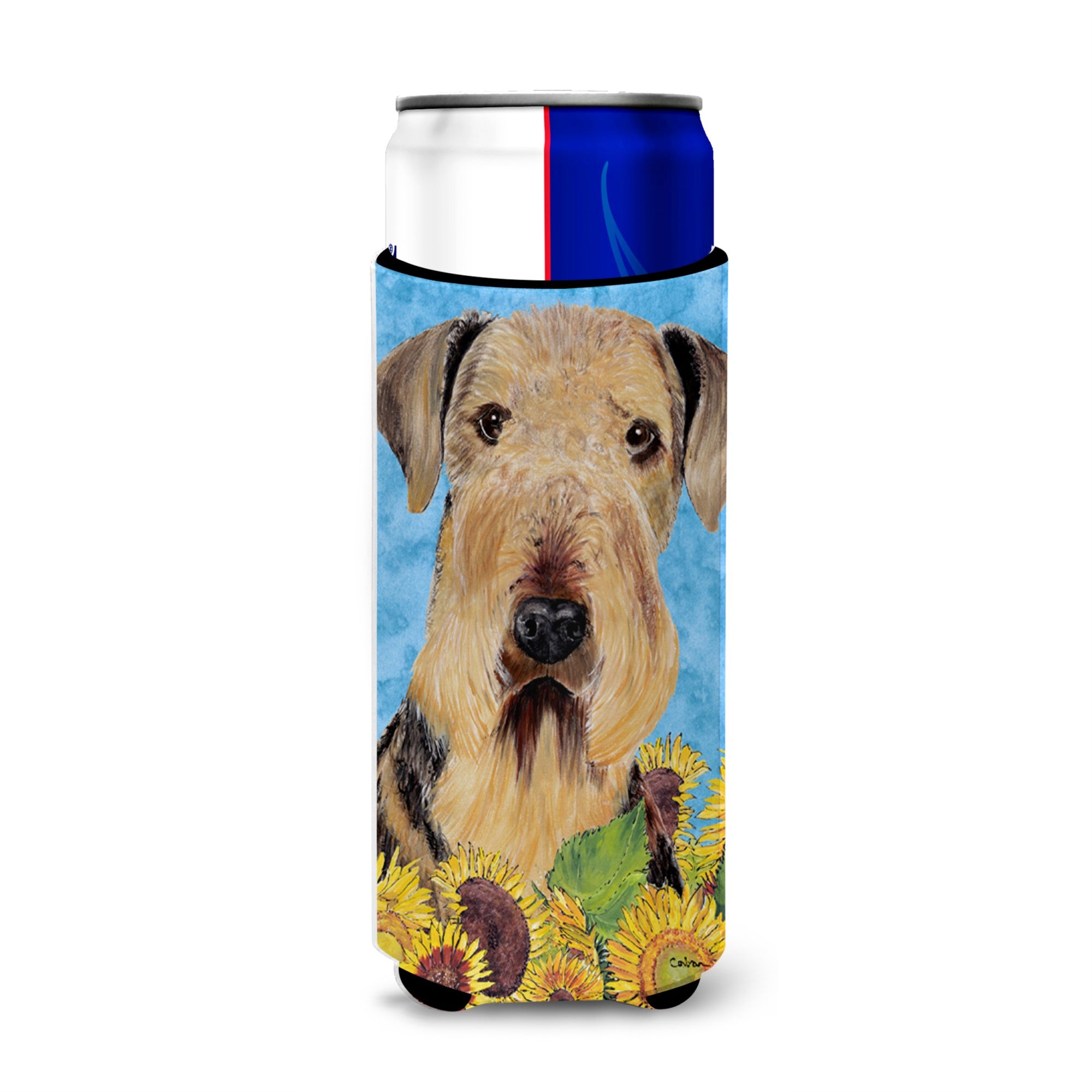 Airedale In Summer Flowers Ultra Hugger For Slim Cans