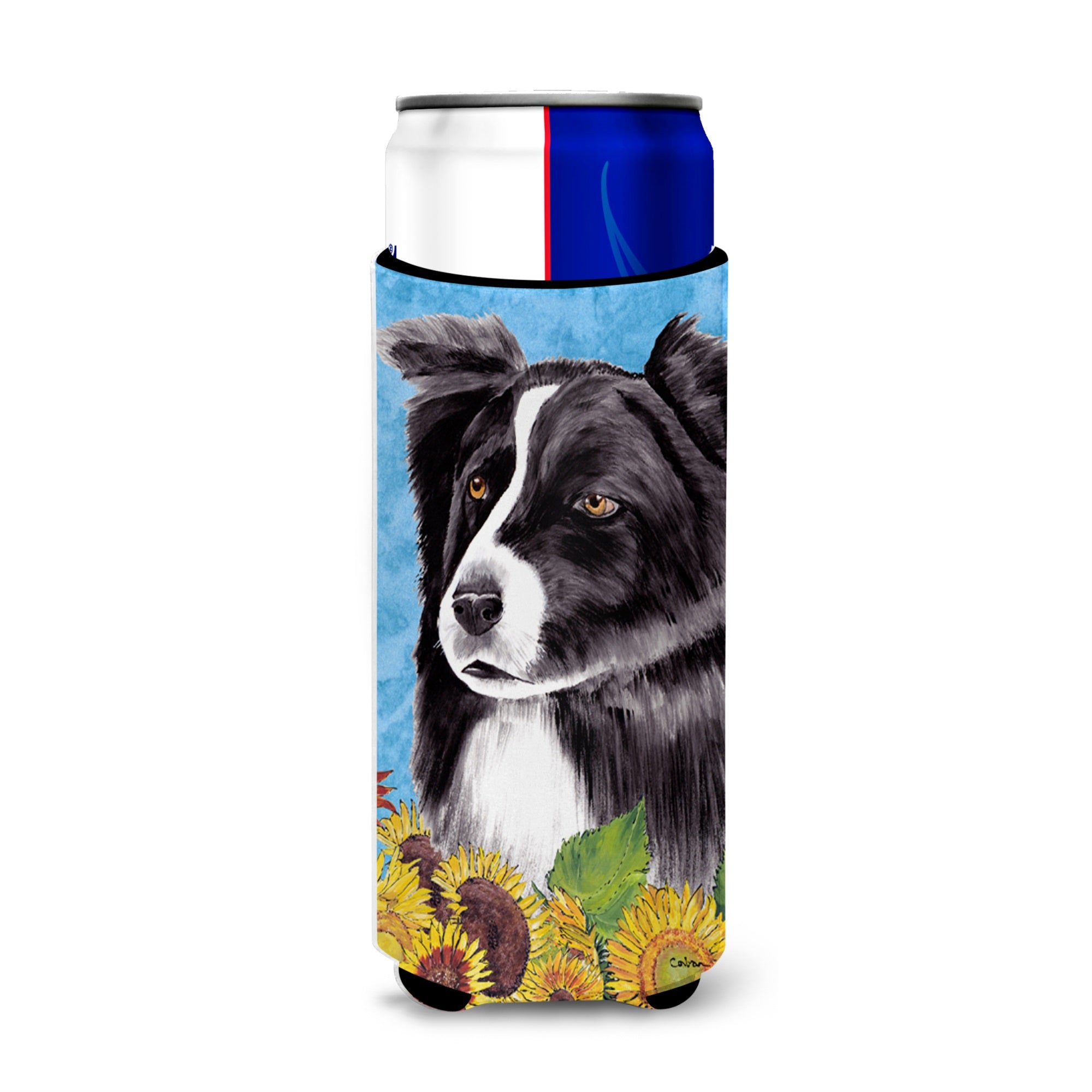 Border Collie In Summer Flowers Ultra Hugger For Slim Cans