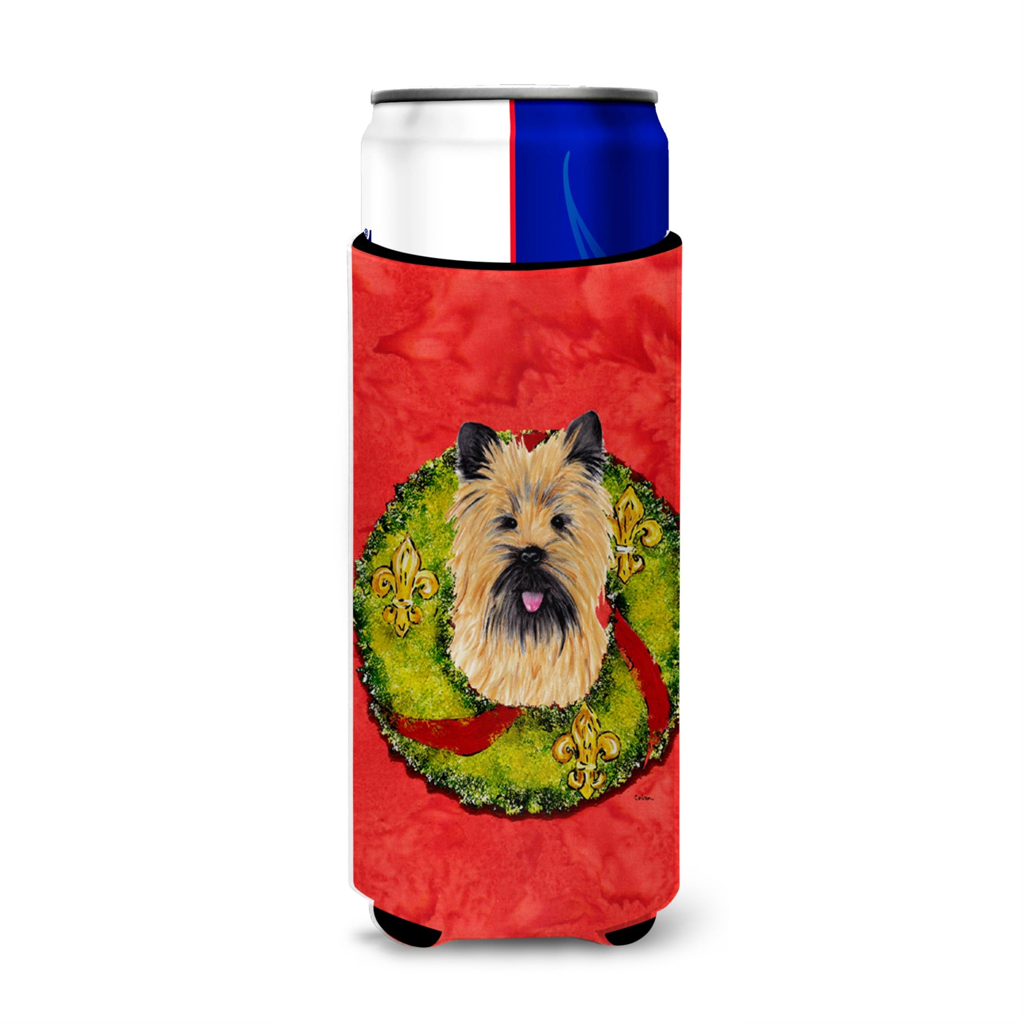 Cairn Terrier Christmas Wreath Ultra Hugger For Slim Cans