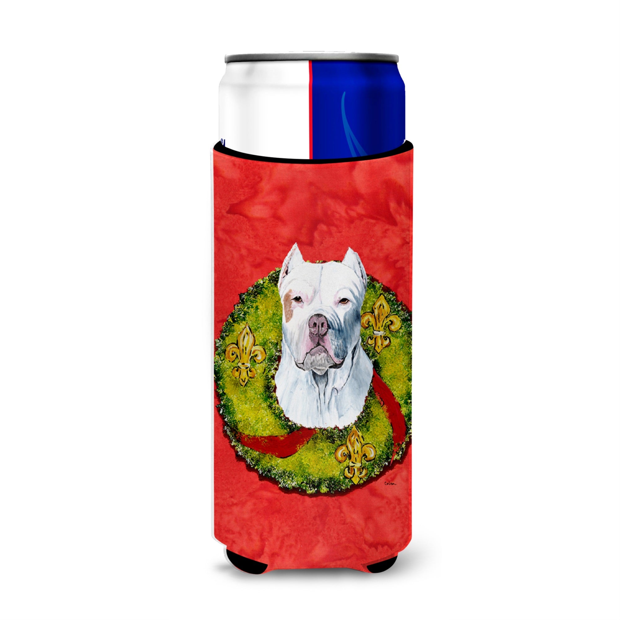 Pit Bull Christmas Wreath Ultra Hugger For Slim Cans