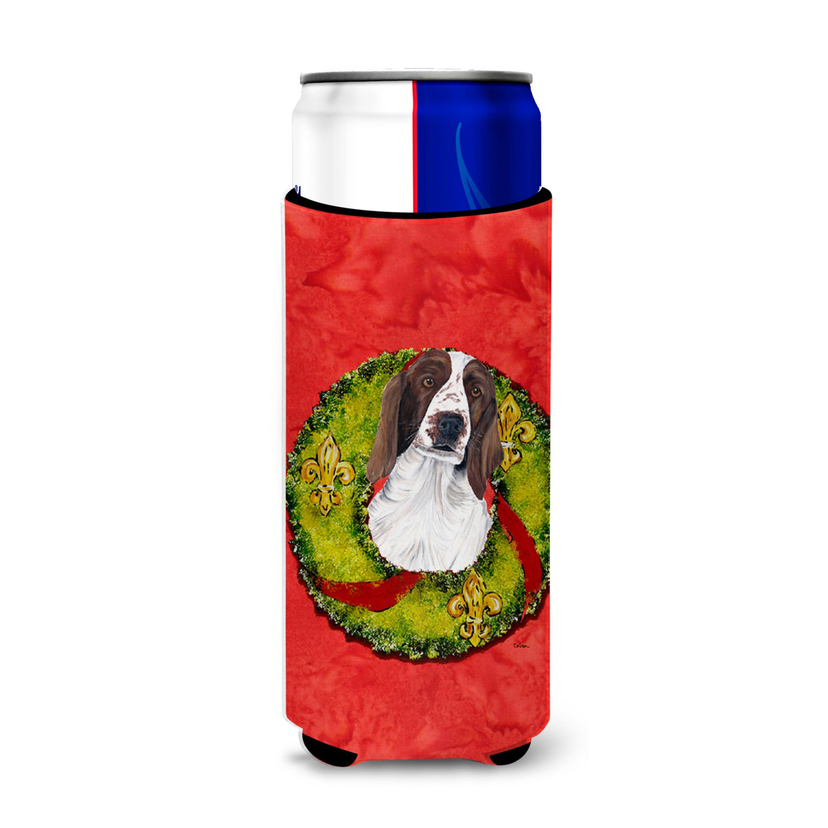 Welsh Springer Spaniel Christmas Wreath Ultra Hugger For Slim Cans