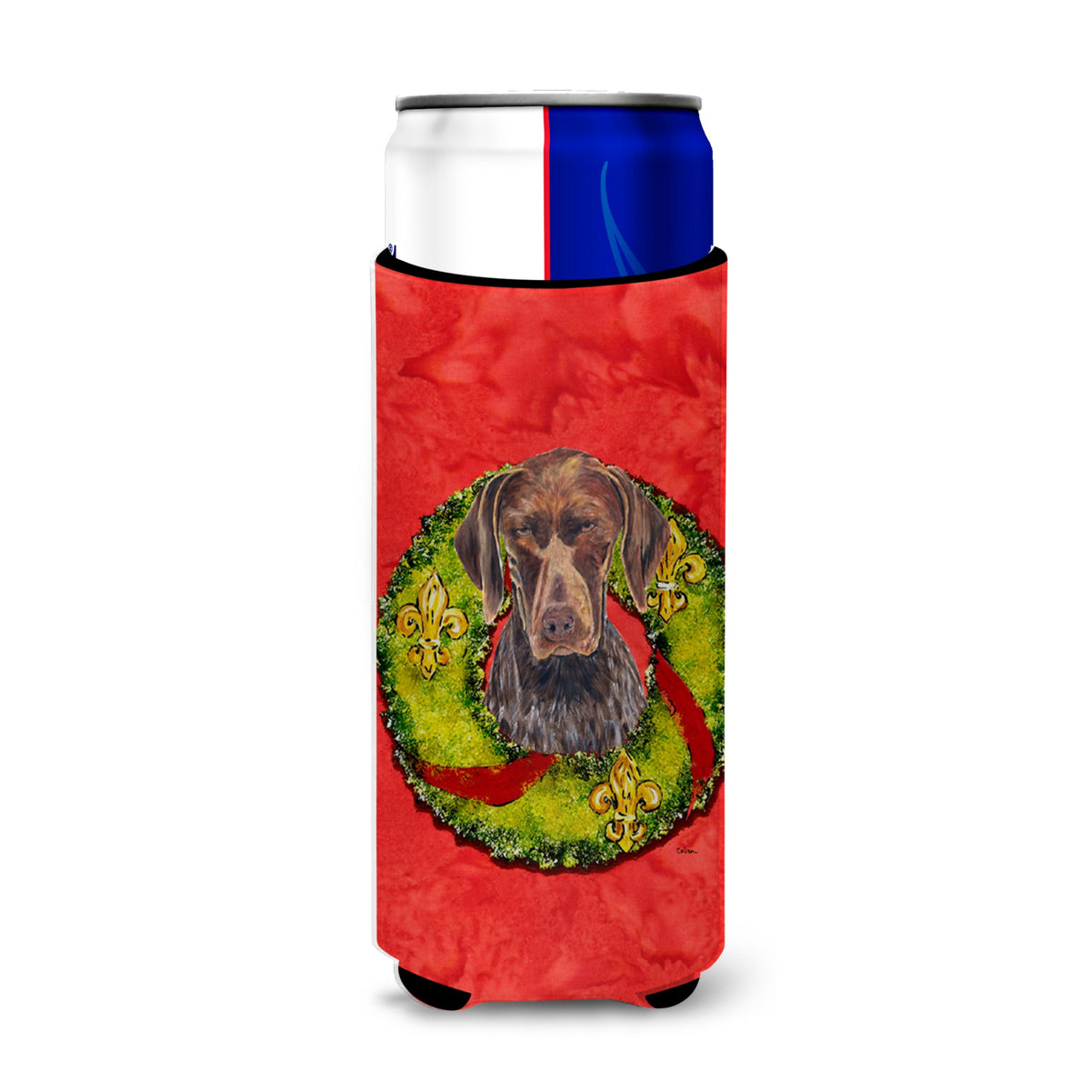 German Shorthaired Pointer Christmas Wreath Ultra Hugger For Slim Cans