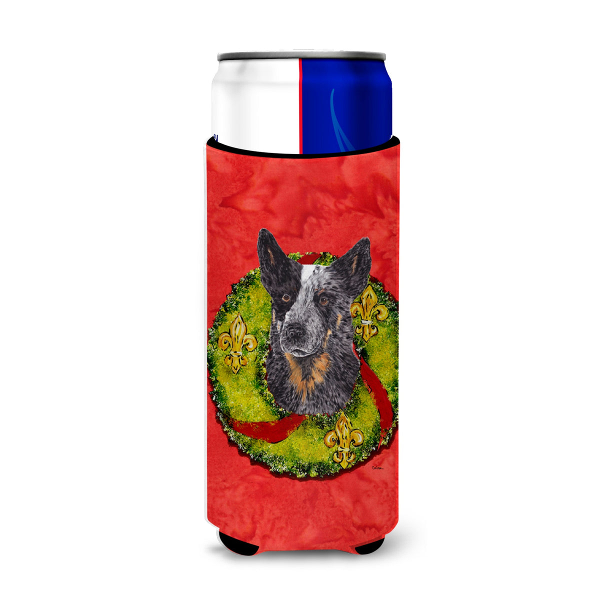 Australian Cattle Dog Christmas Wreath Ultra Hugger For Slim Cans