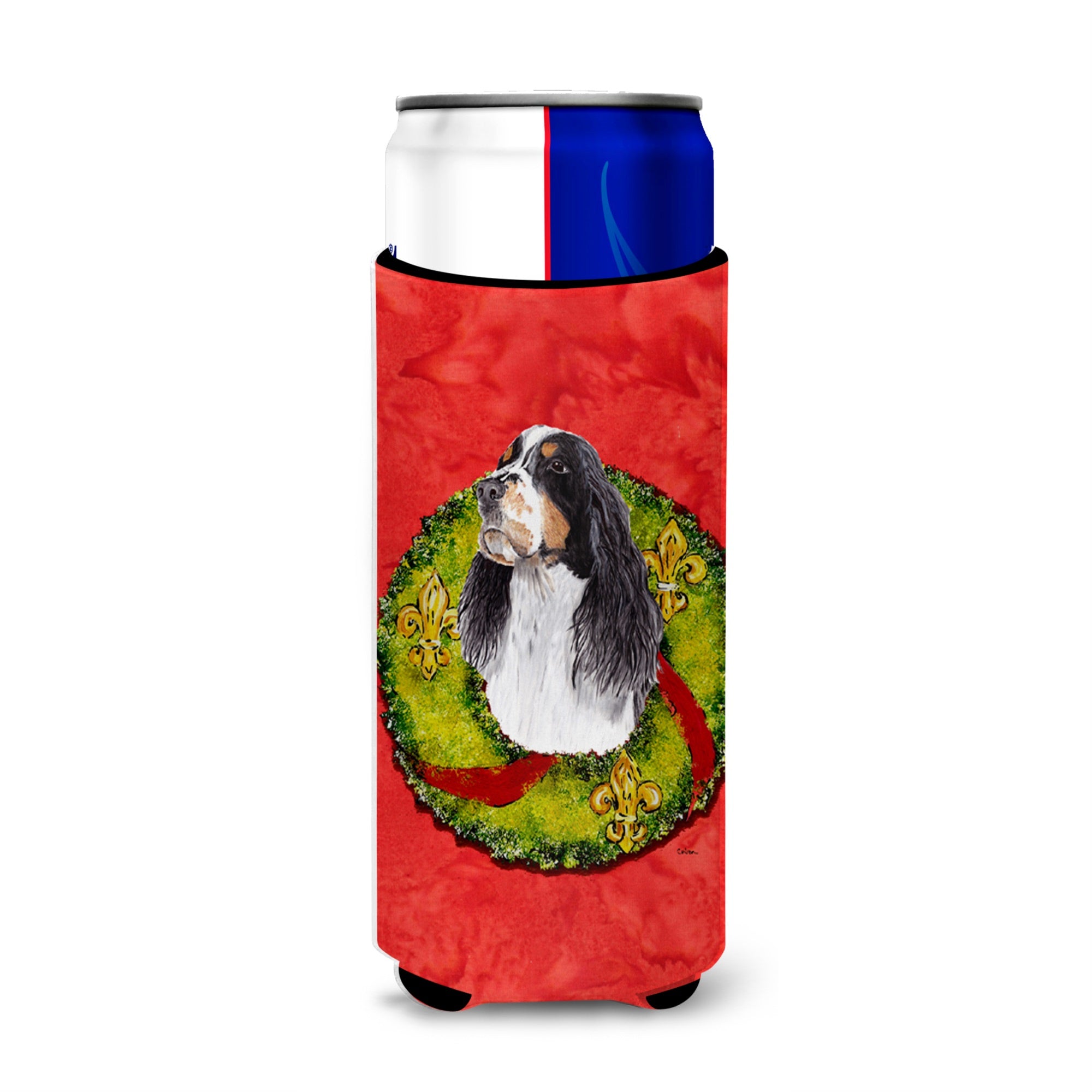 Springer Spaniel Christmas Wreath Ultra Hugger For Slim Cans