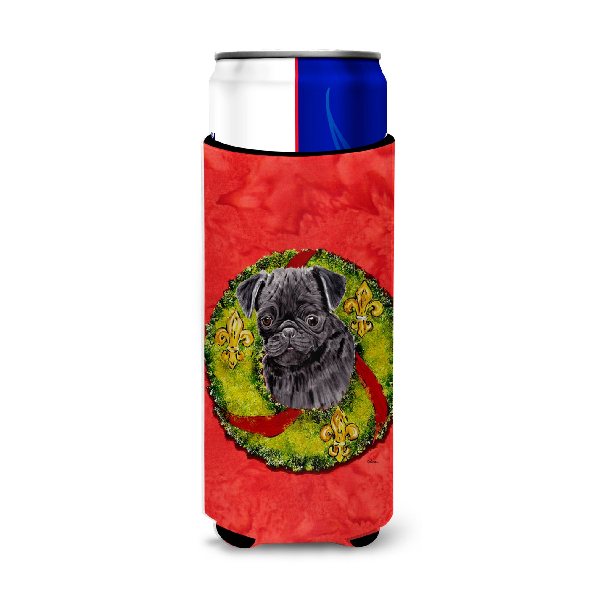 Pug Christmas Wreath Ultra Hugger For Slim Cans