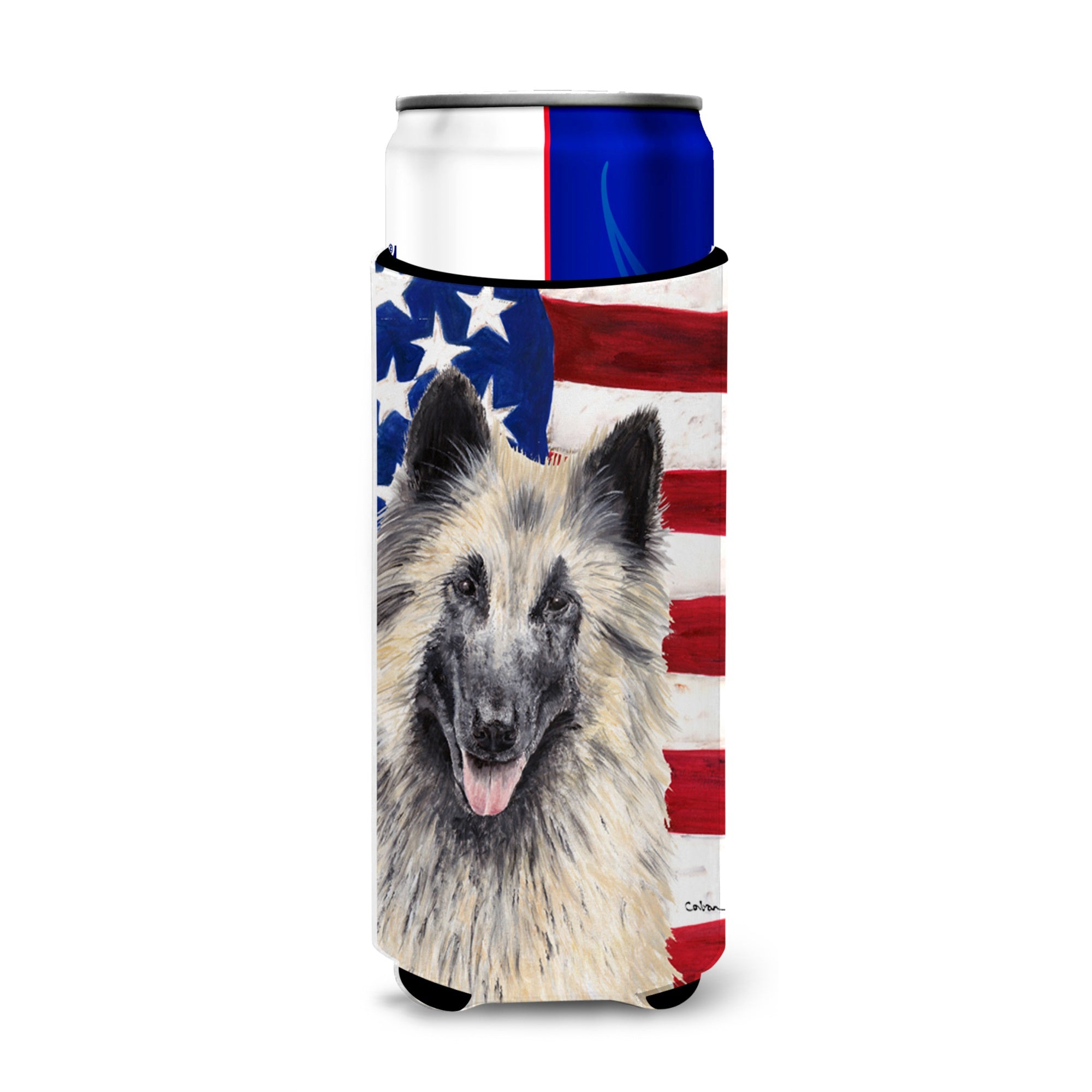 Usa American Flag With Belgian Tervuren Ultra Hugger For Slim Cans