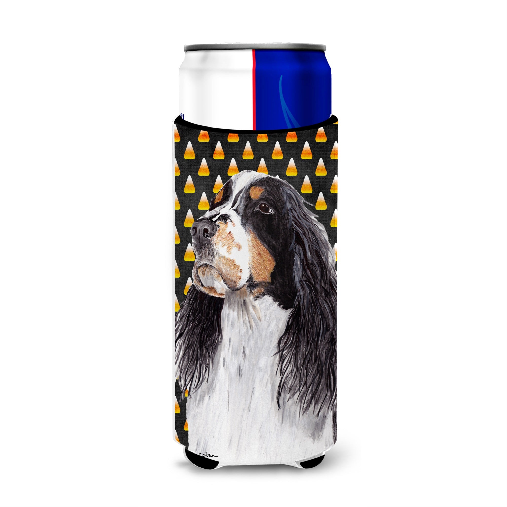 Springer Spaniel Candy Corn Halloween Portrait Ultra Hugger For Slim Cans