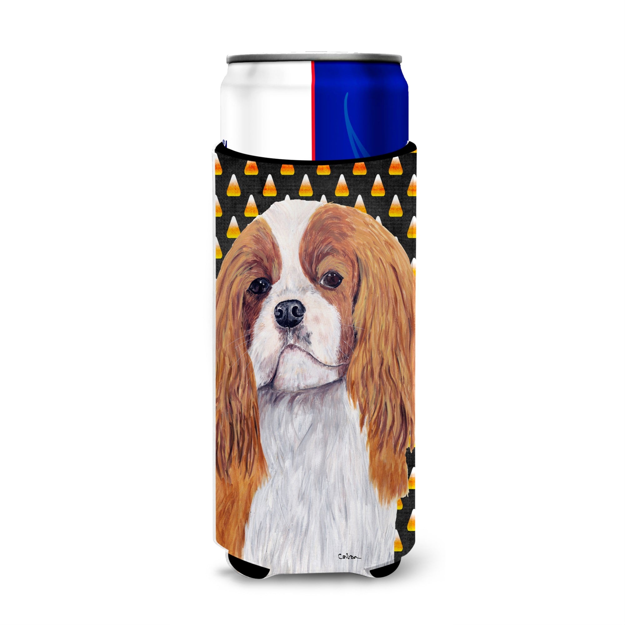 Cavalier Spaniel Blenheim Candy Corn Halloween Portrait Ultra Hugger For Slim Cans