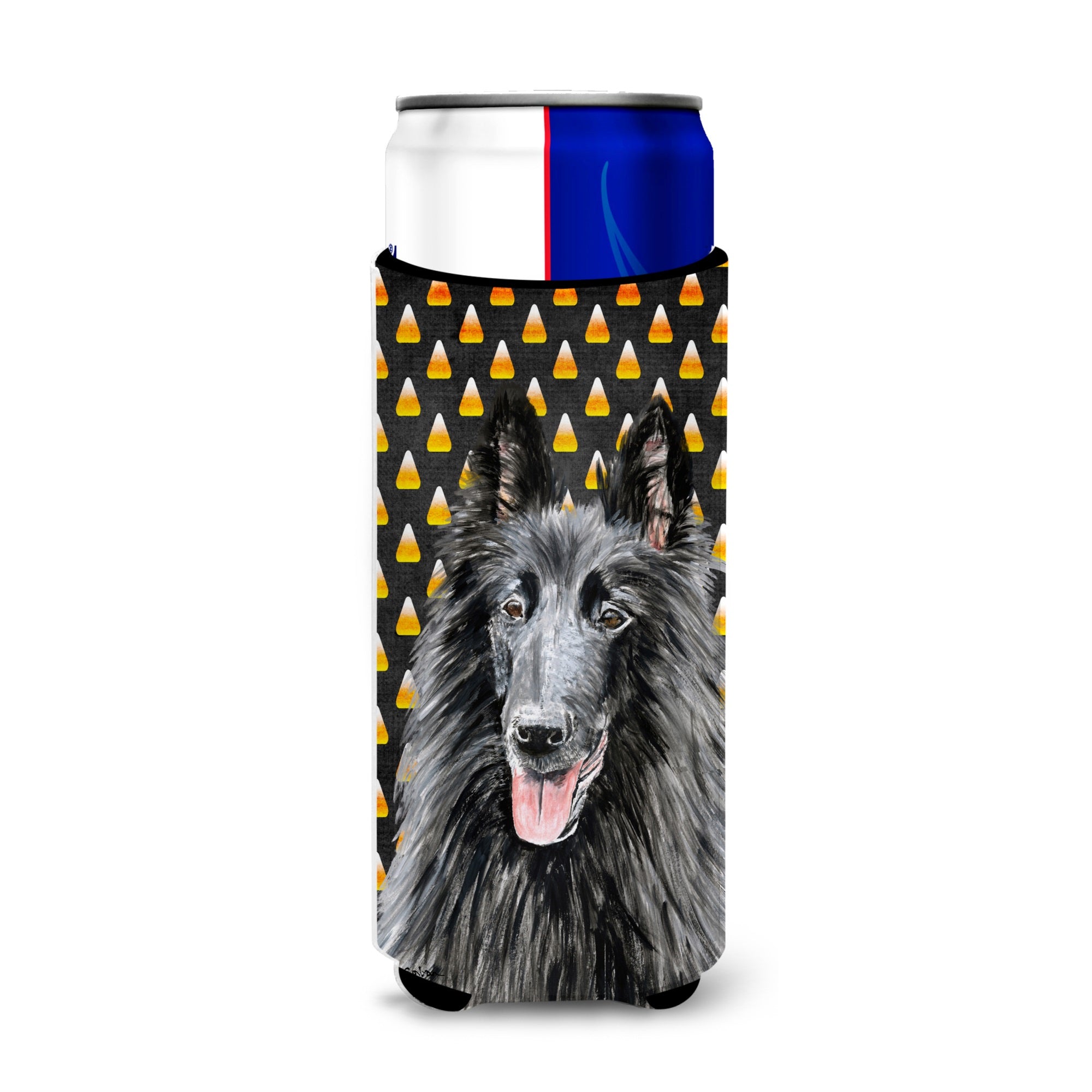 Belgian Sheepdog Candy Corn Halloween Portrait Ultra Hugger For Slim Cans