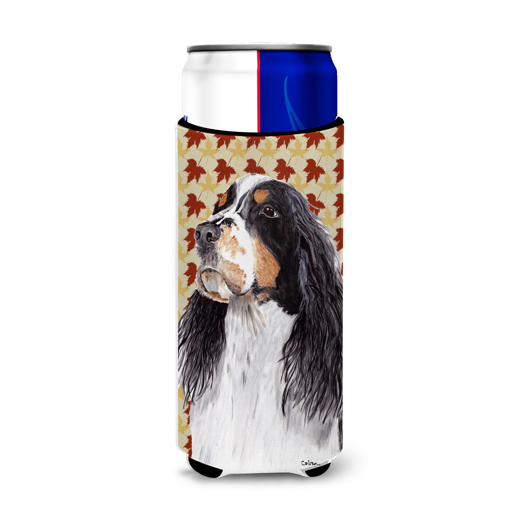 Springer Spaniel Fall Leaves Portrait Ultra Hugger For Slim Cans