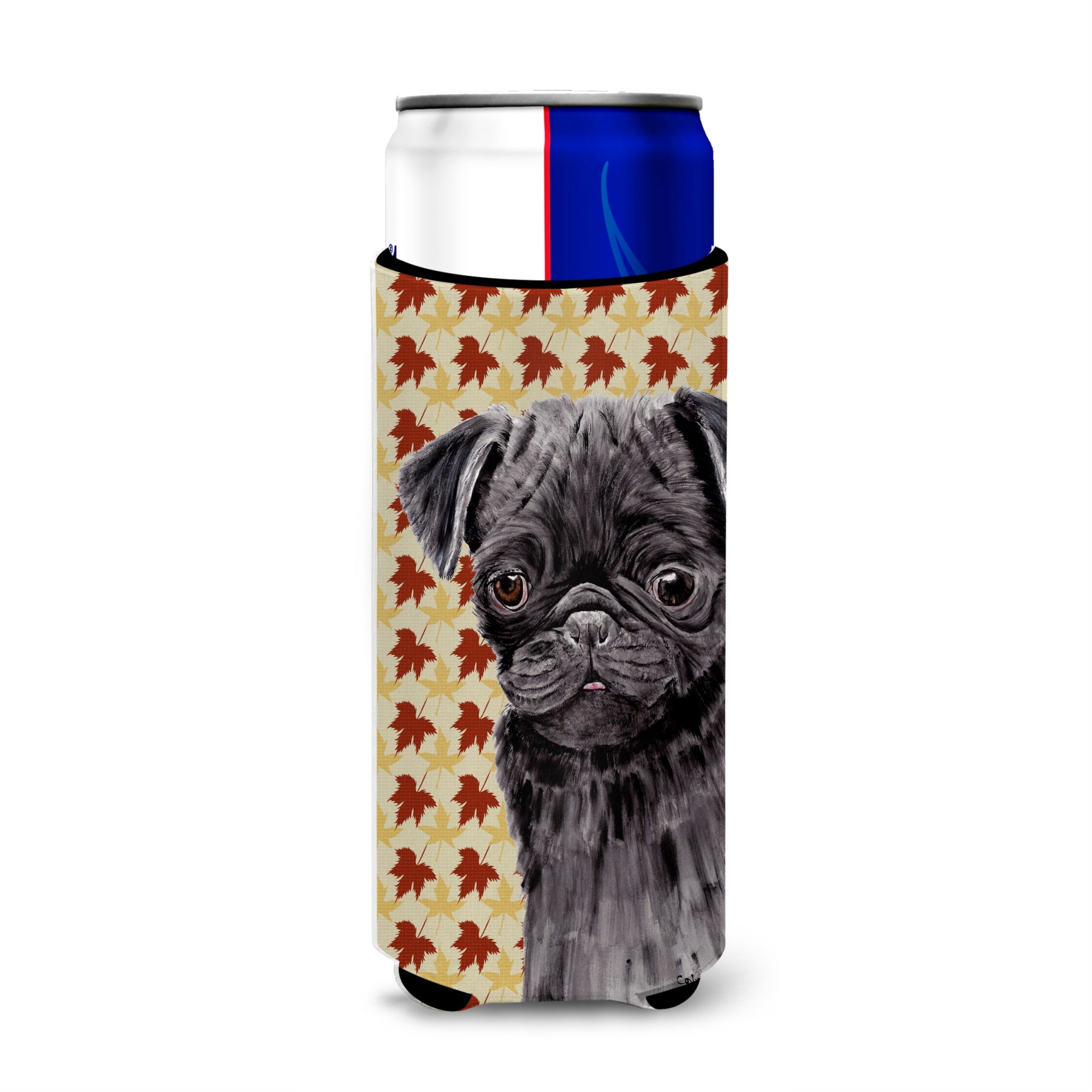 Pug Black Fall Leaves Portrait Ultra Hugger For Slim Cans