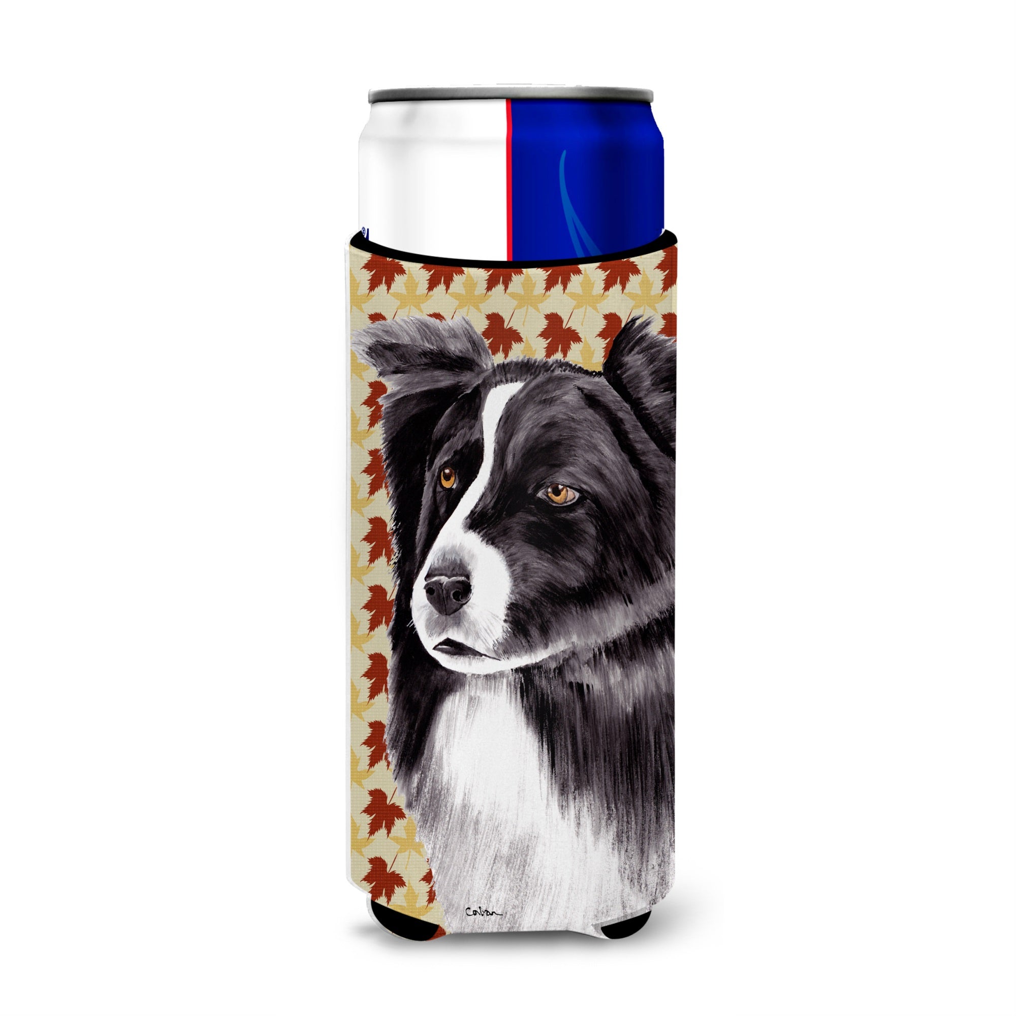 Border Collie Fall Leaves Portrait Ultra Hugger For Slim Cans