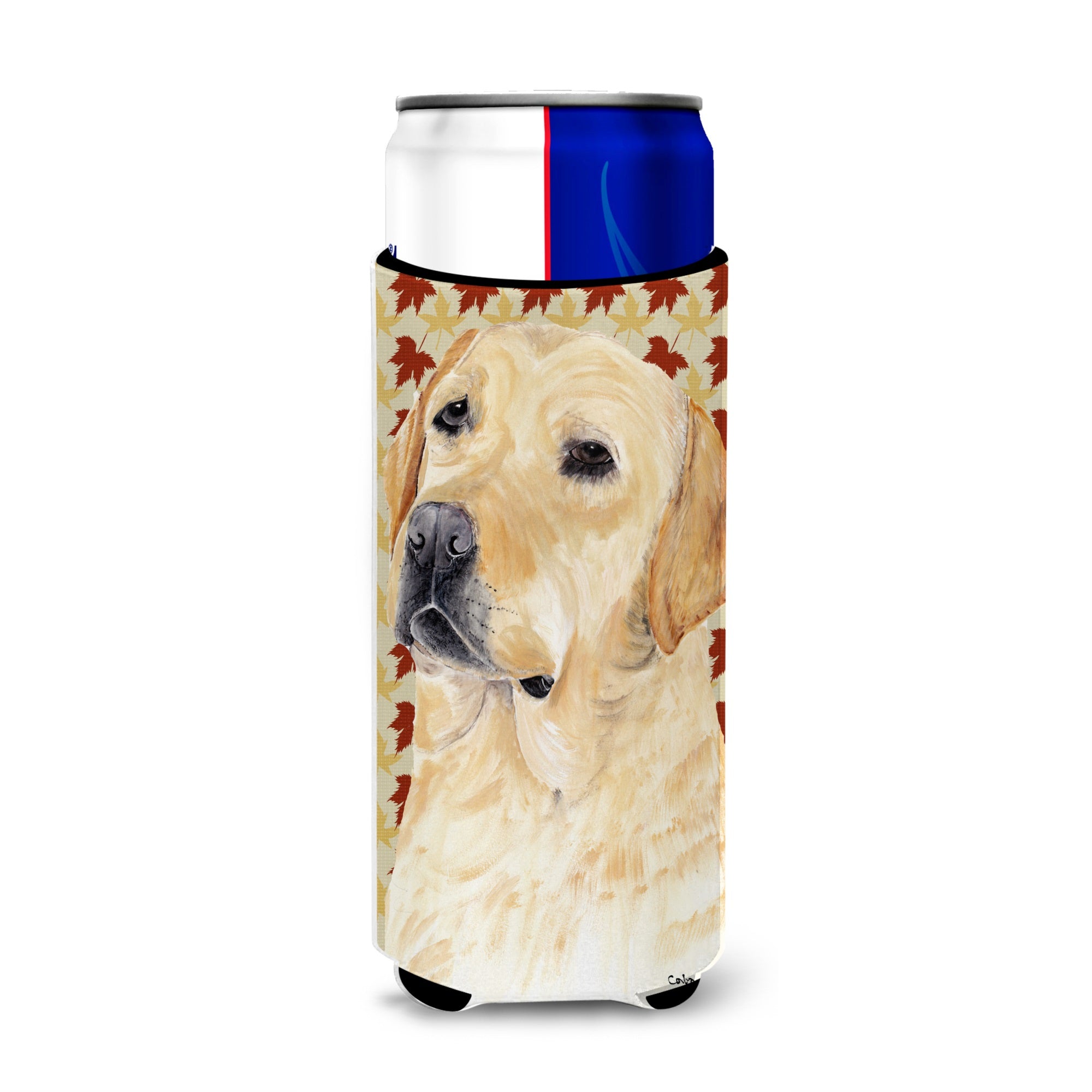 Labrador Yellow Fall Leaves Portrait Ultra Hugger For Slim Cans
