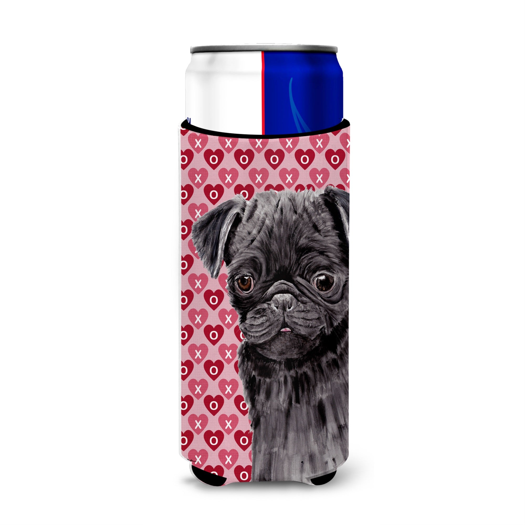 Pug Black Hearts Love And Valentine'S Day Portrait Ultra Hugger For Slim Cans
