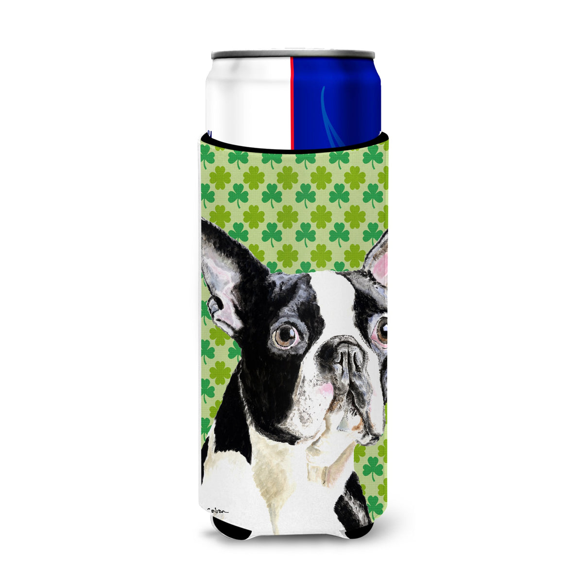 Boston Terrier St. Patrick'S Day Shamrock Portrait Ultra Hugger For Slim Cans